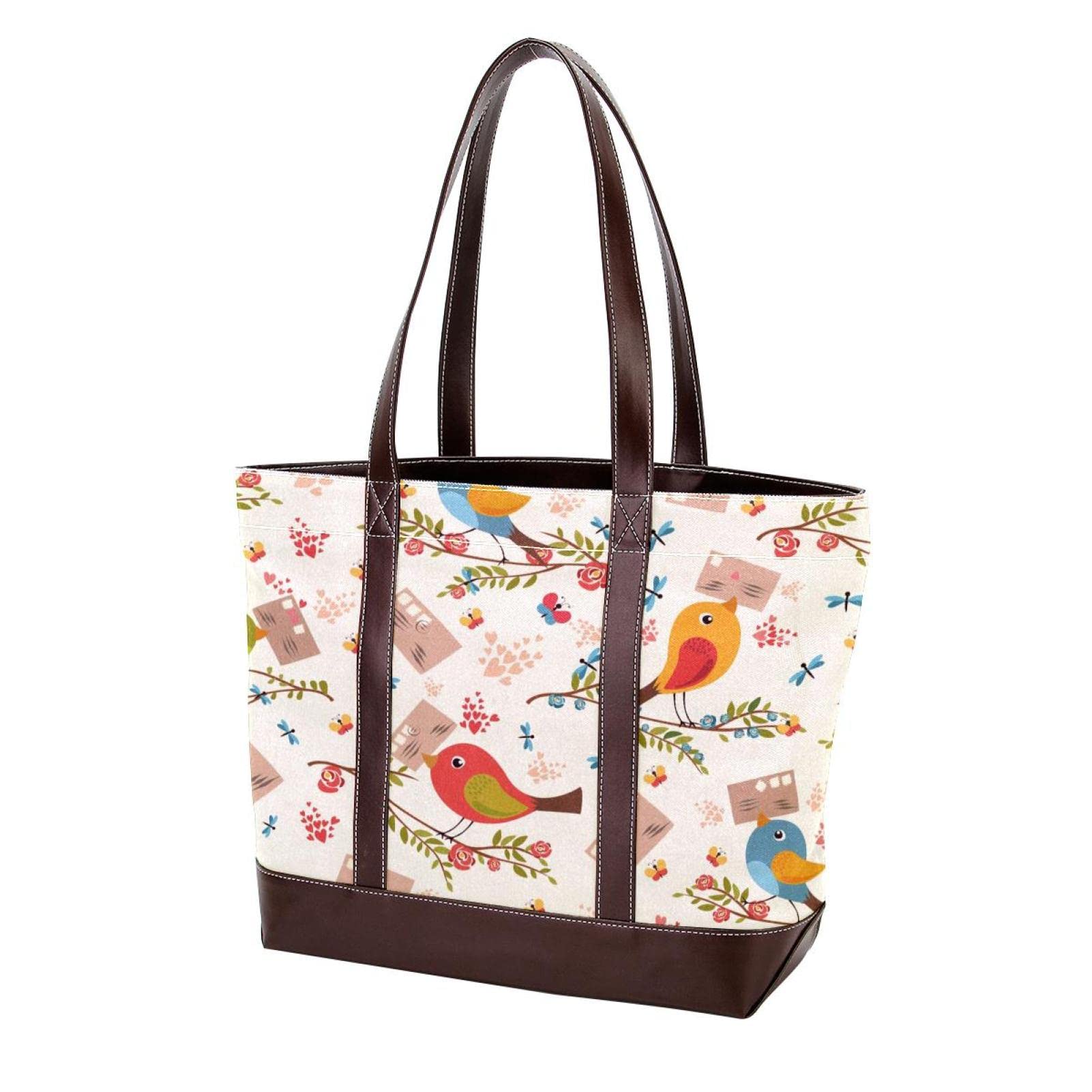 Stylish Large Leather & Canvas Bird Tote Bags for Women - Top Handle Shoulder Satchel Hobo Purse | Perfect for Work, Travel & Everyday Use