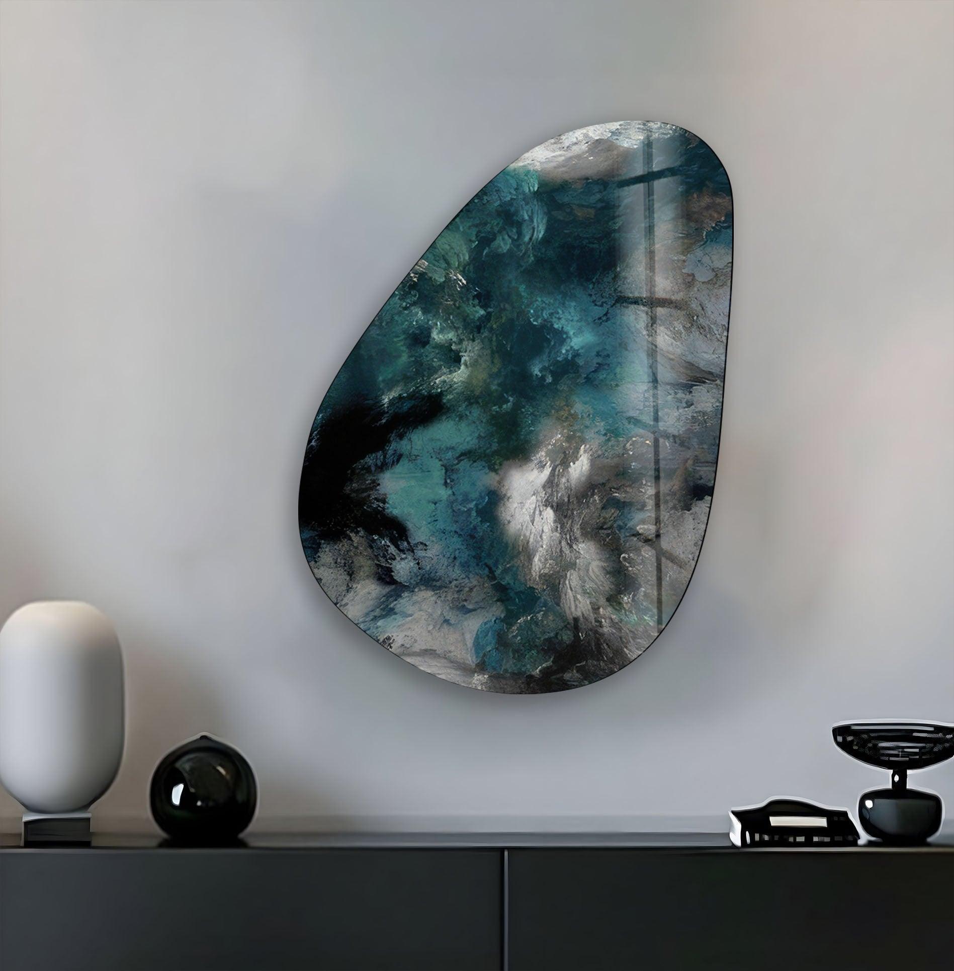 Asymmetrical Oval Dark Smoke Glass Wall Art - Modern Abstract Home Decor for Living Room, Bedroom & Office - Unique Handcrafted Glass Artwork