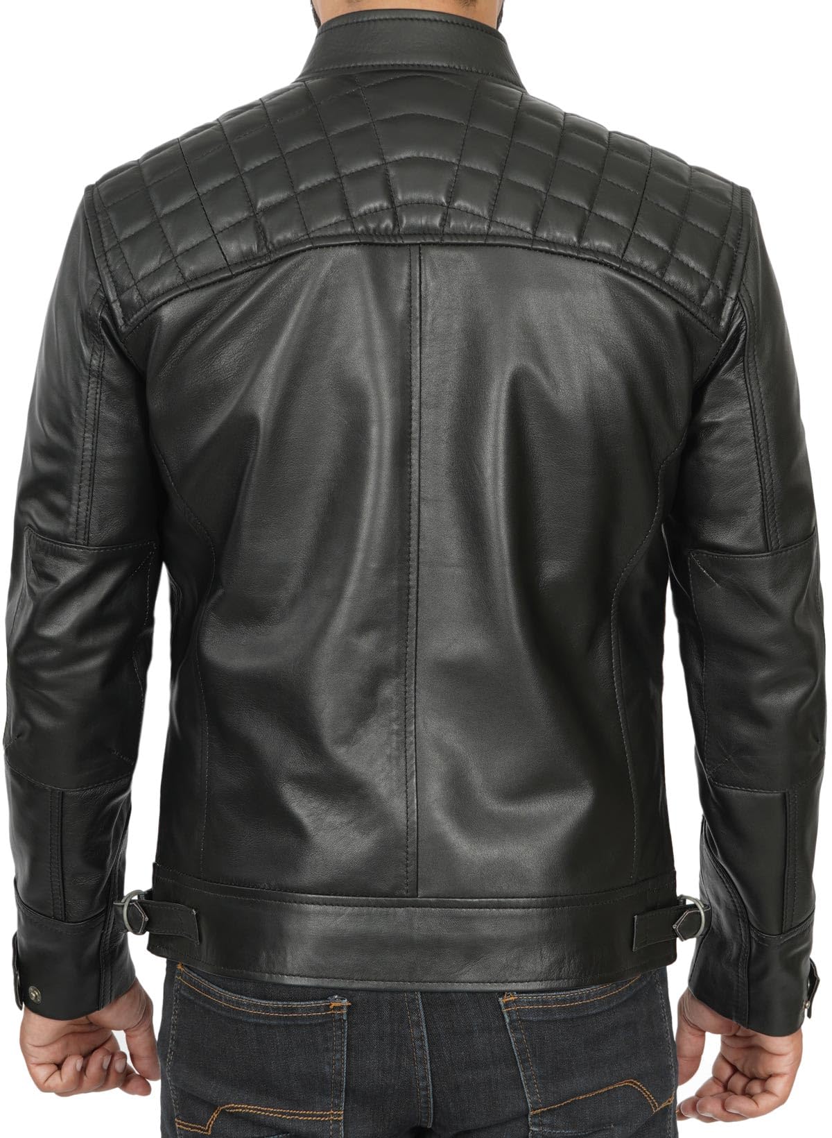 Blingsoul Men's Quilted Cafe Racer Motorcycle Leather Jacket - Premium Biker Jacket for Riding & Casual Wear - Perfect for Motorcycle Enthusiasts & Urban Fashion
