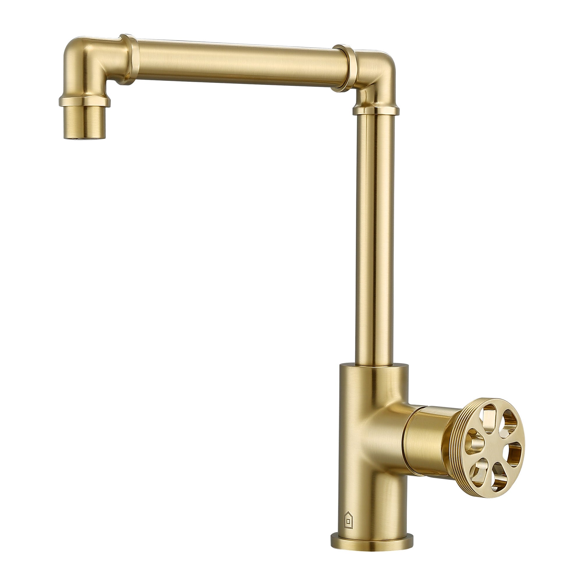 Ancona Urban Round Wheel Handle 1 Hole Bathroom Faucet - Brushed Champagne Gold Finish for Modern Vanity Sinks - Perfect for Small Bathrooms & Powder Rooms