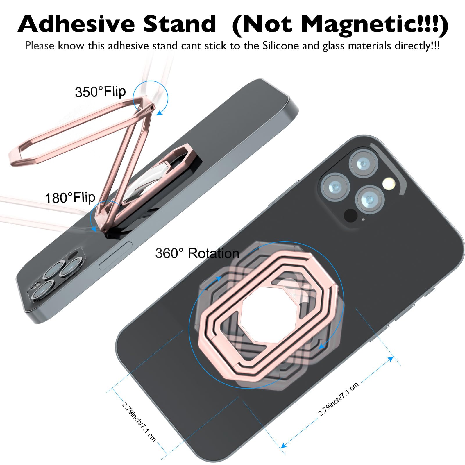360° Rotating Metal Phone Ring Holder & Kickstand - Magnetic Car Mount, Foldable Phone Grip Stand for iPhone, Samsung, Pixel (Perfect for Driving, Video Calls & Hands-Free Viewing)