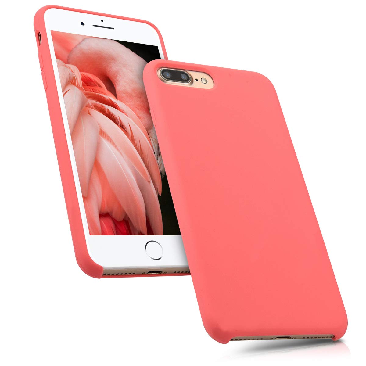 kwmobile Shockproof TPU Silicone Case for Apple iPhone 7 Plus/iPhone 8 Plus - Soft Protective Phone Cover in Neon Coral - Perfect for Everyday Use, Outdoor Activities & Travel Protection