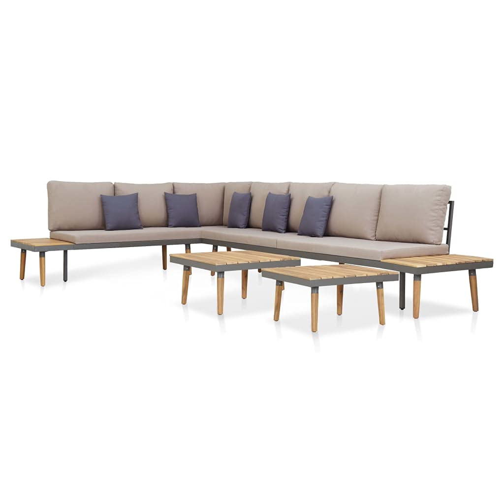 5-Piece Acacia Wood Outdoor Patio Furniture Set with Cushions - Brown Garden Lounge Sectional Sofa & Coffee Table - Perfect for Backyard, Poolside, and Deck Relaxation