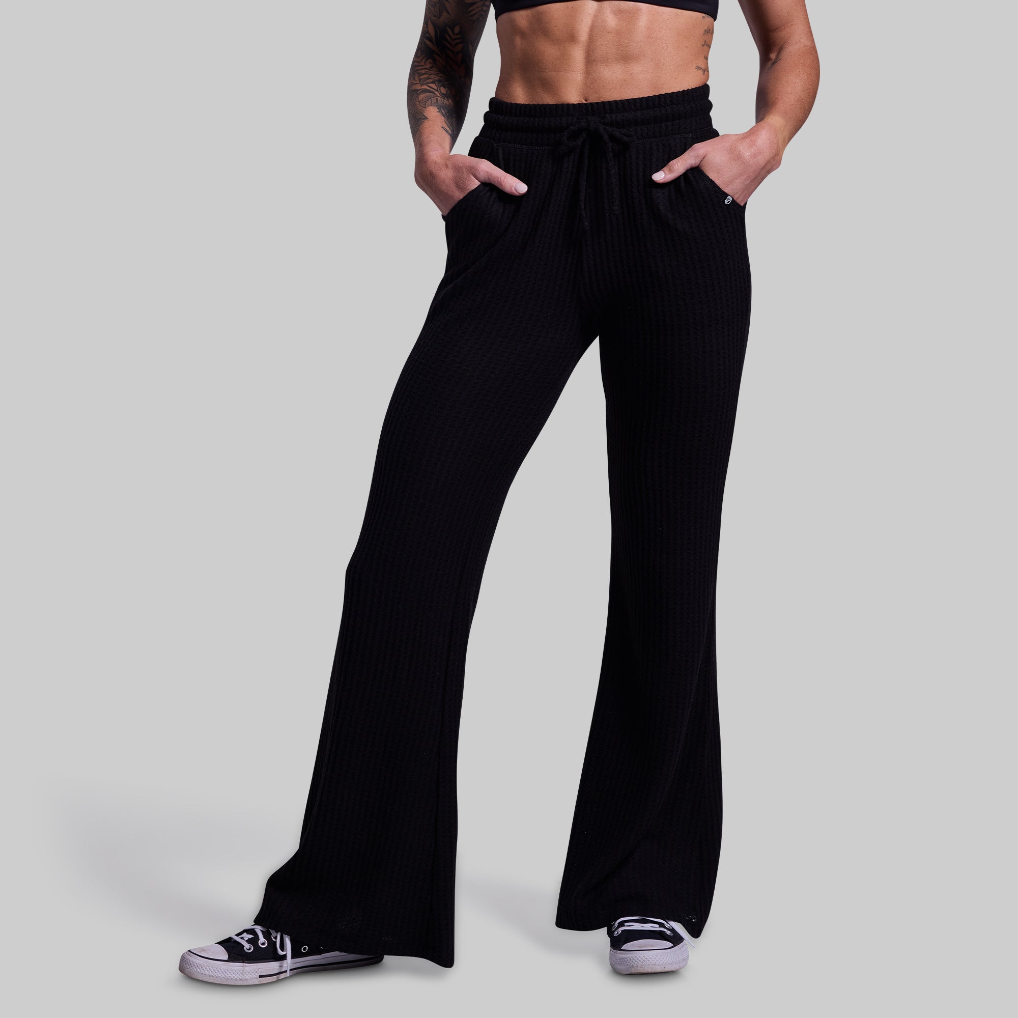 R&R Waffle Lounge Pants for Women - Soft & Comfortable Black Waffle-Knit Sleepwear - Perfect for Relaxing at Home, Lounging & Yoga