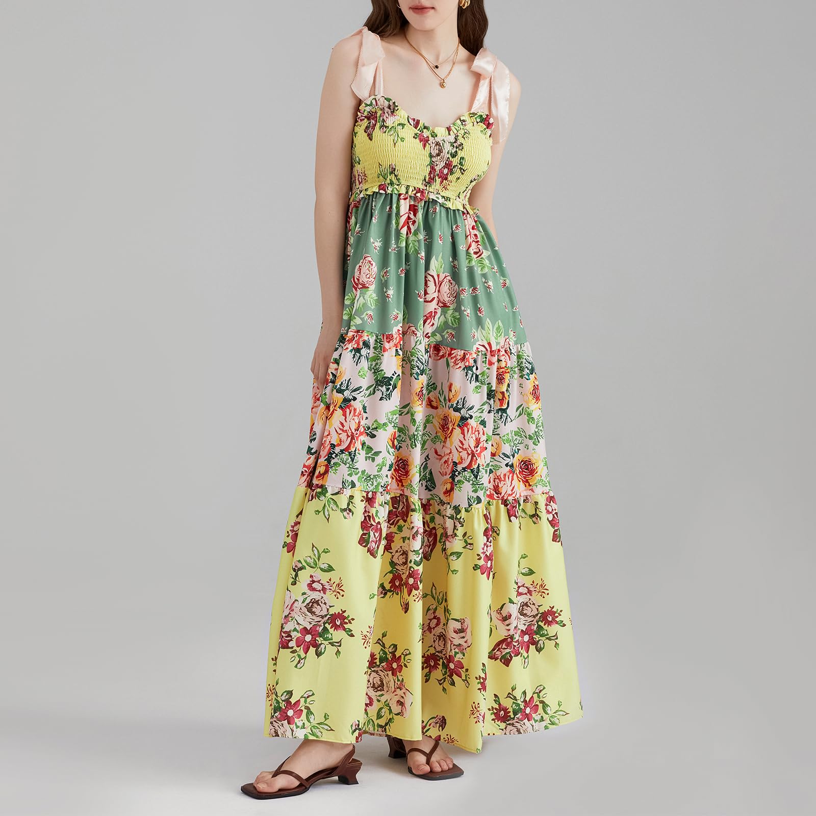 Women's Summer Casual Maxi Dress - Boho Sleeveless Tie-Up Flowy Long Dress with Cutout Details | Perfect for Vacation, Beach, Music Festivals & Summer Outings