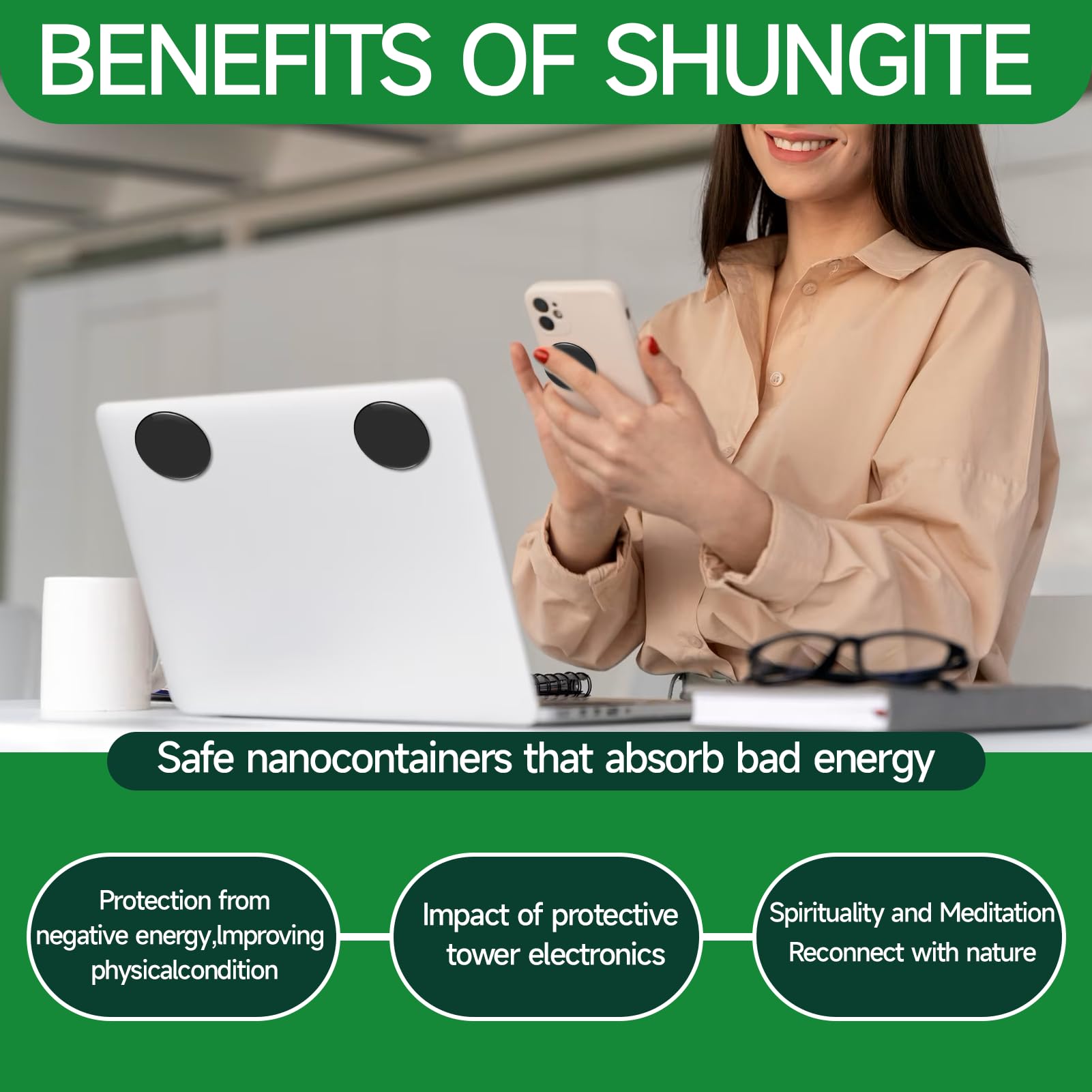6 Pcs Shungite Neutralizer Sticker for Cell Phone, Tablet, Laptop & Computer - 20mm/0.79 Inch Shungite Stones Plate for EMF Protection & Energy Balancing