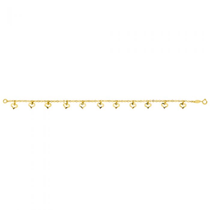 9ct Yellow Gold Belcher 19cm Diamond Heart Charm Bracelet - Elegant Jewelry Gift for Women, Perfect for Valentine's Day, Anniversary & Special Occasions