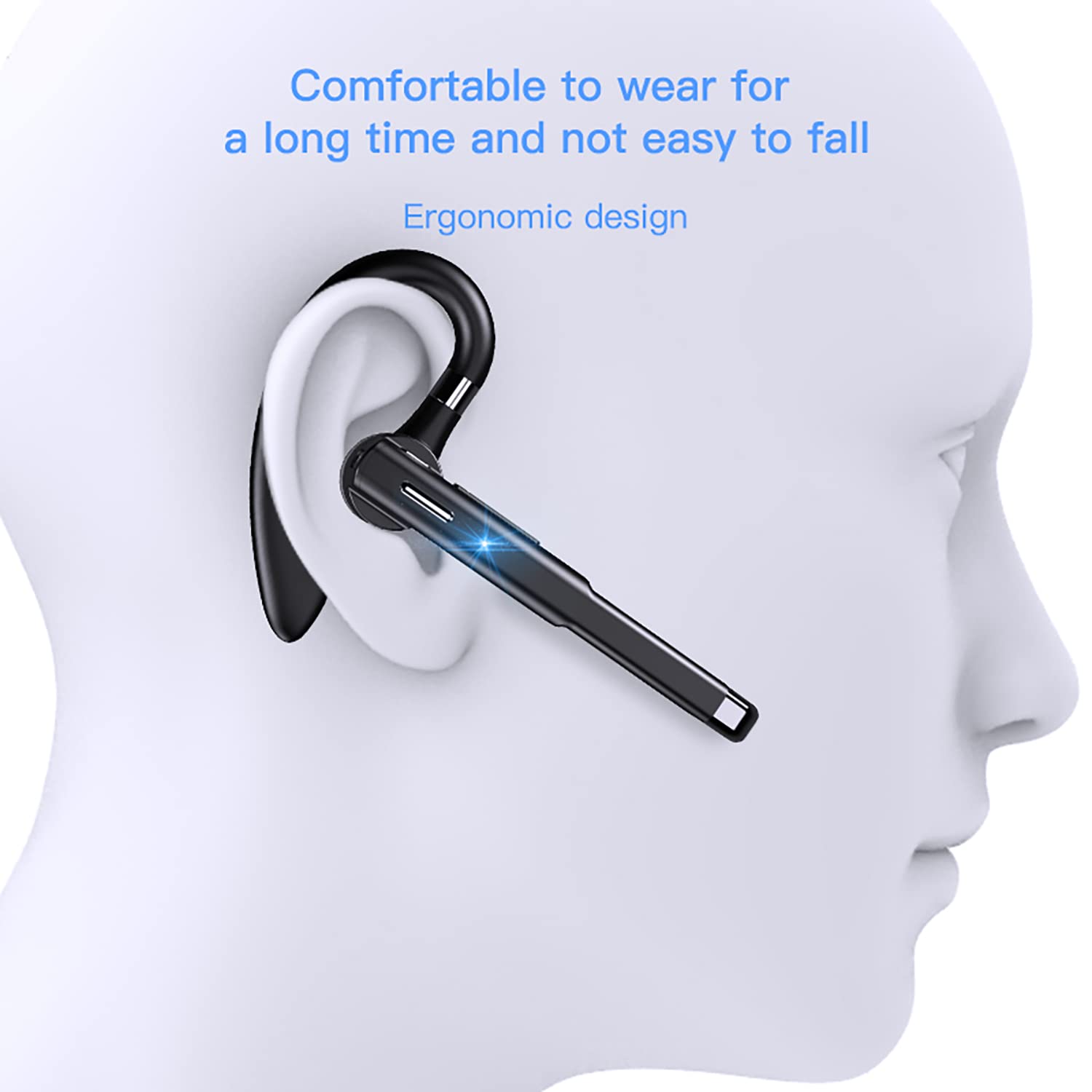 Wireless Bluetooth Headset V5.1 with Noise Cancelling Mic - Waterproof Hands-Free Earpiece for iPhone & Android - Perfect for Business Calls, Office Work & Driving