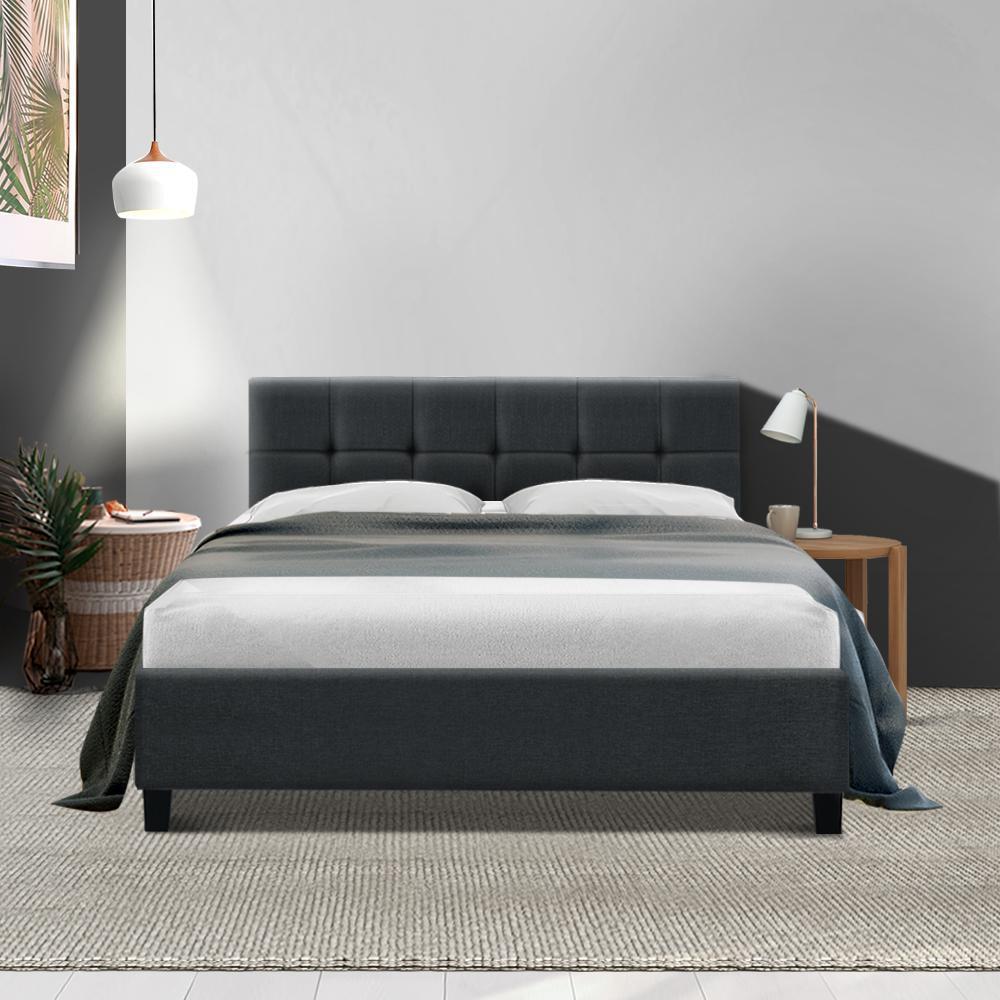 Agnes Bed Charcoal & Gray Bonnell Spring Mattress - Medium Firm Support - Double Package - Perfect for Guest Rooms, Dorms & Apartments