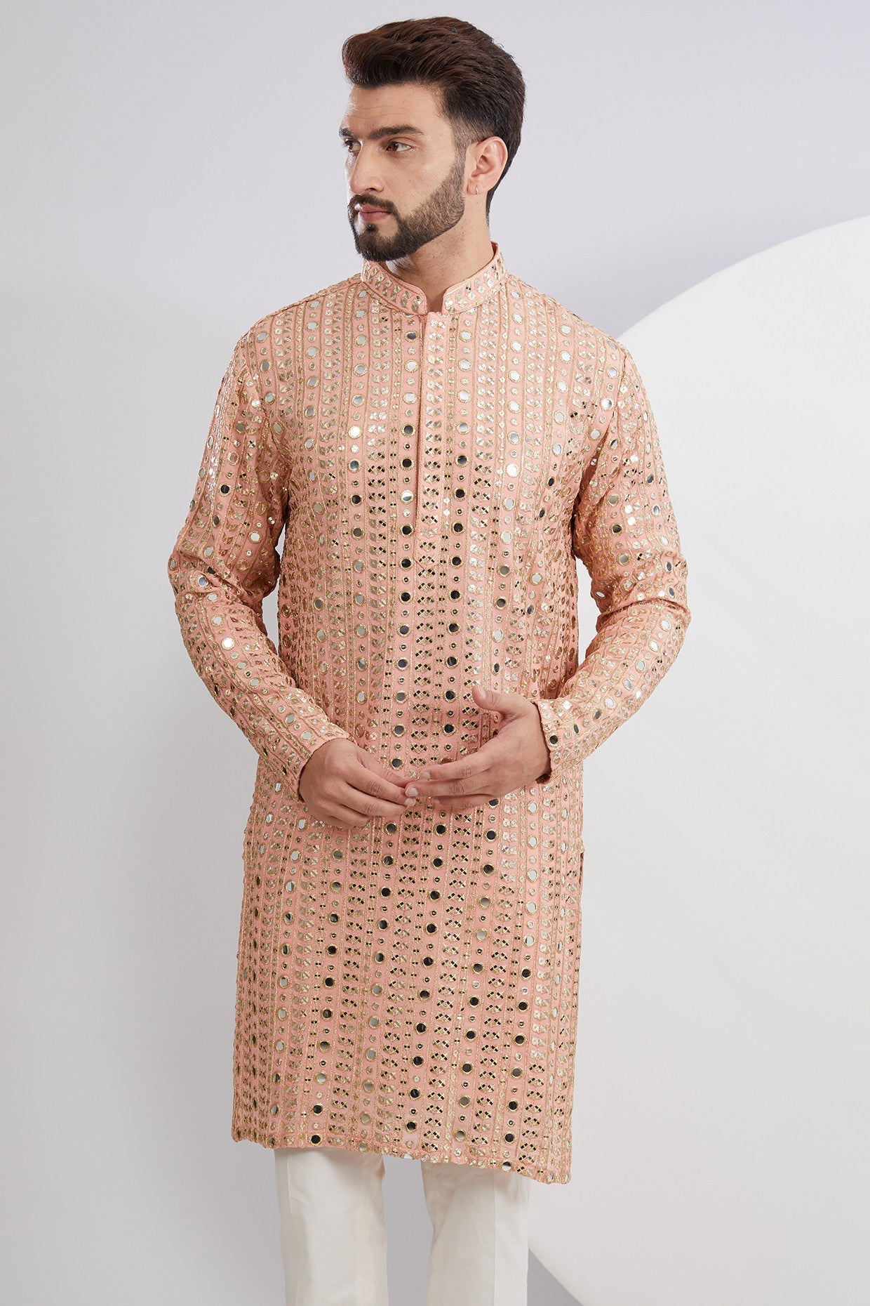 Stylish Peach Mirrorwork Kurta for Women - Traditional Indian Embroidered Tunic Top - Perfect for Festivals, Weddings & Casual Wear