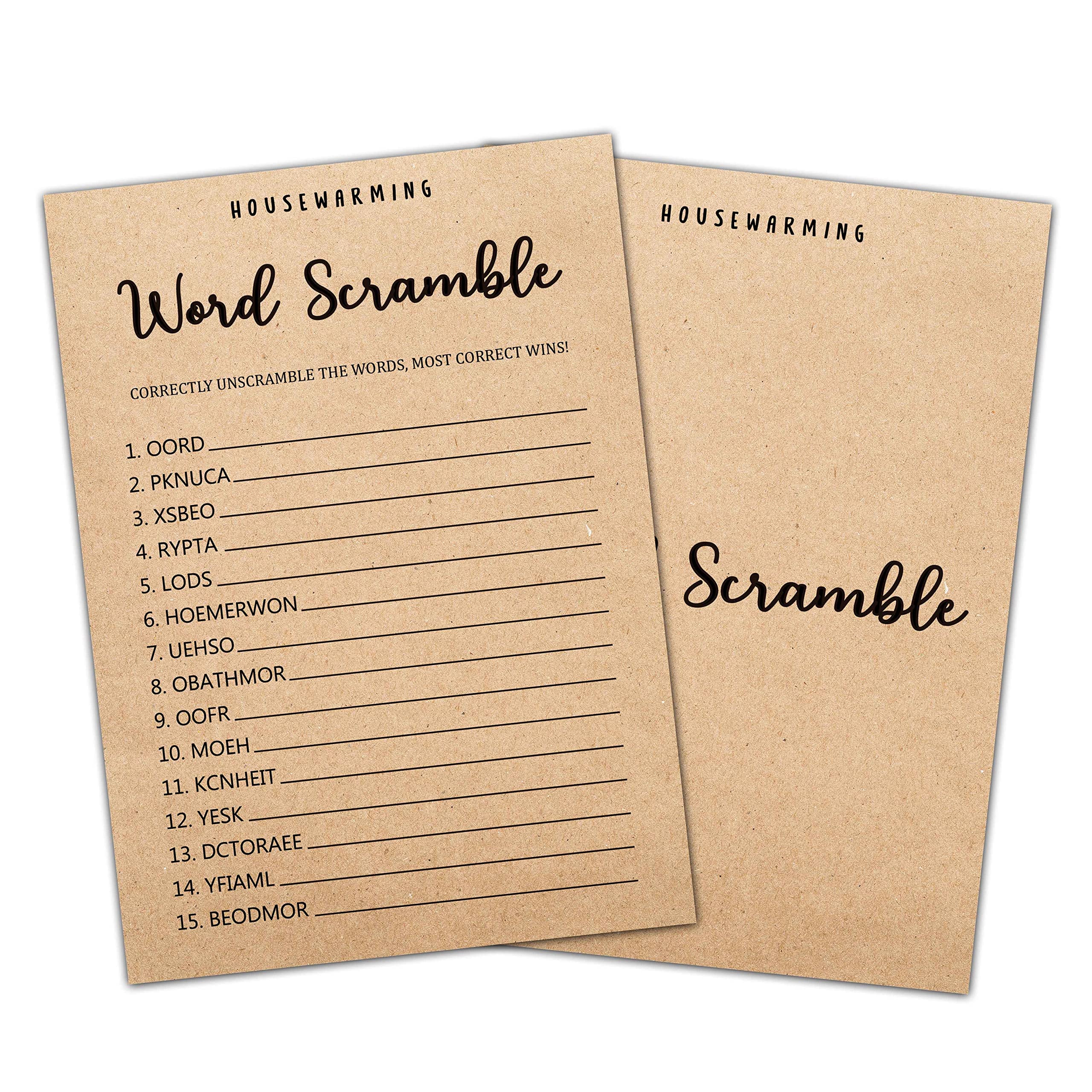 Kraft Housewarming Party Games - 30 Fun Word Scramble Cards for New Home Celebrations, Apartment Warming & House Parties - Perfect as Party Decorations & Favors - Great for Icebreakers & Social Gatherings