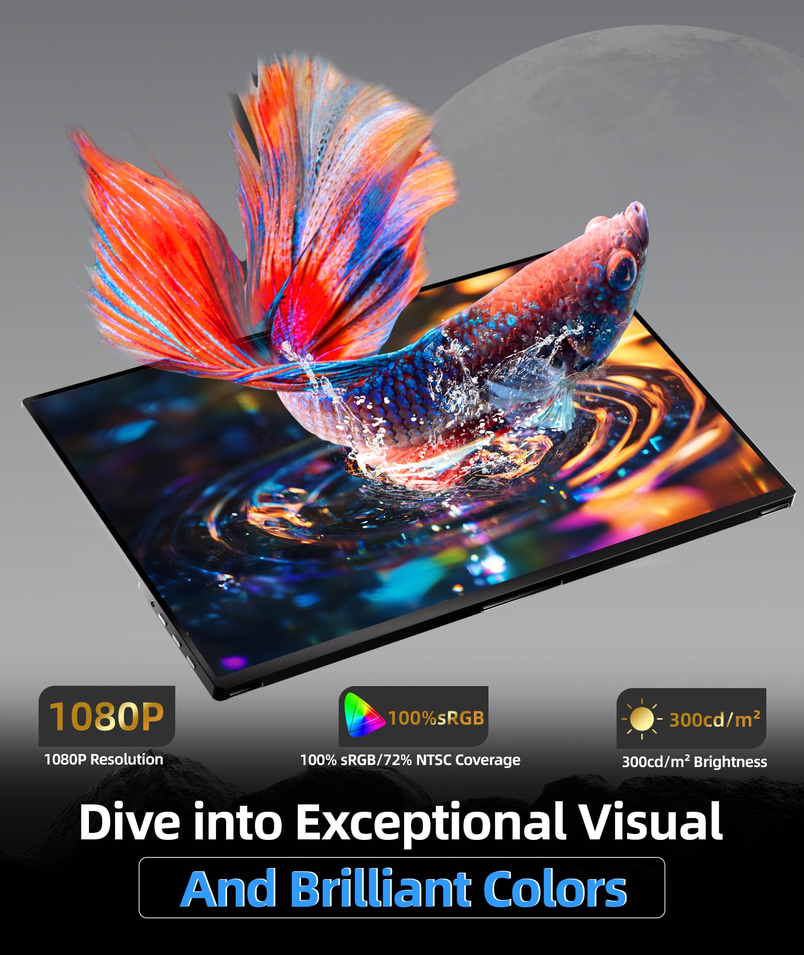 18.5 Inch Portable Monitor FHD 1080P 100% sRGB USB C HDMI External Screen for Laptop Mac PC - Gaming, Work & Travel with Smart Cover & Built-in Speakers