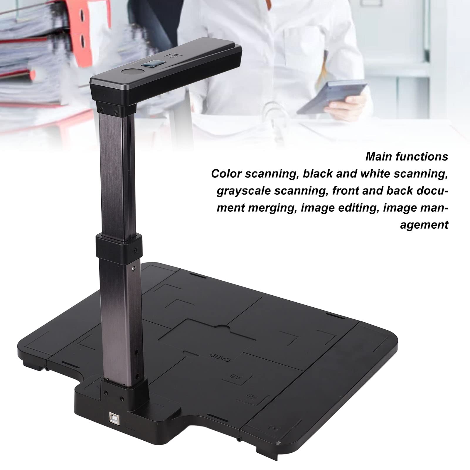 5MP Portable USB Document Scanner with LED Light - A4 Size, Barcode Recognition & PDF Conversion | Home, Office & Classroom Use for Teachers, Students & Administrators | ID Card, Picture Book & Document Scanning
