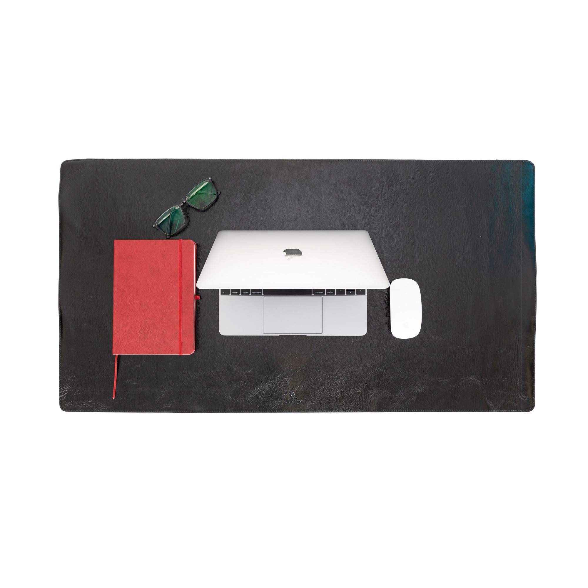 Venito Premium Leather Desk Mat (36 x 19 Inches) - Large Office Mouse Pad for Home & Work, Non-Slip Desk Protector, Rustic Black - Perfect for Writing, Typing & Gaming Accessories