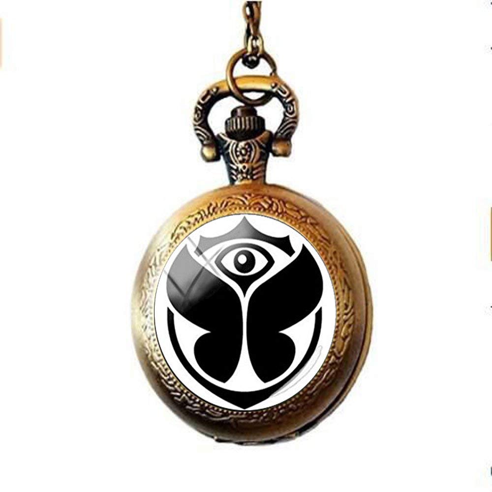 Tomorrowland Logo Pocket Watch Necklace - Vintage Music Festival Jewelry with Glass Cabochon - Perfect Gift for EDM Fans & Festival Goers - Great for Raves, Concerts & Special Occasions