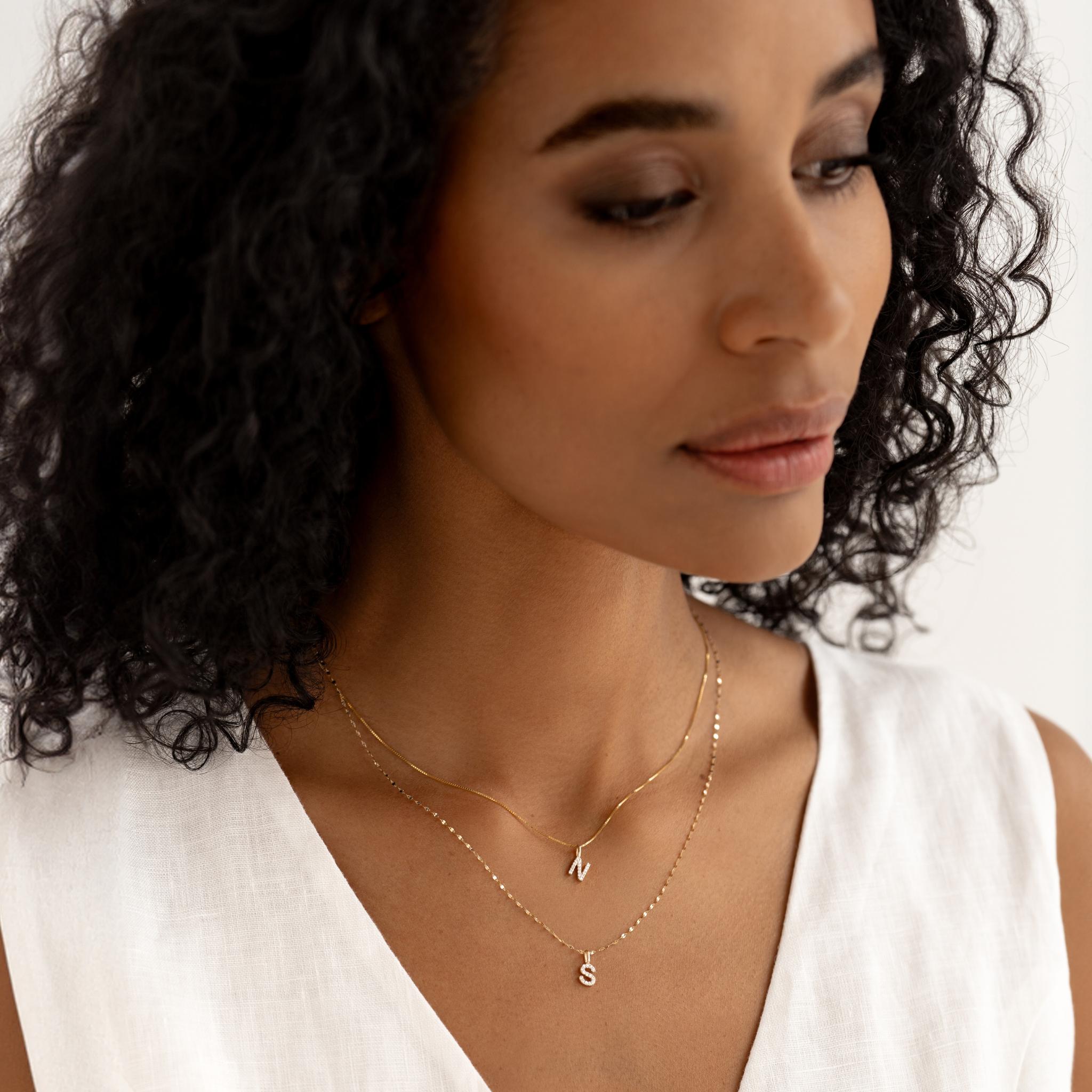 14K Gold Diamond Initial Pendant Necklace - Personalized Custom Name Letter Jewelry Gift for Women - Perfect for Birthdays, Anniversaries & Special Occasions