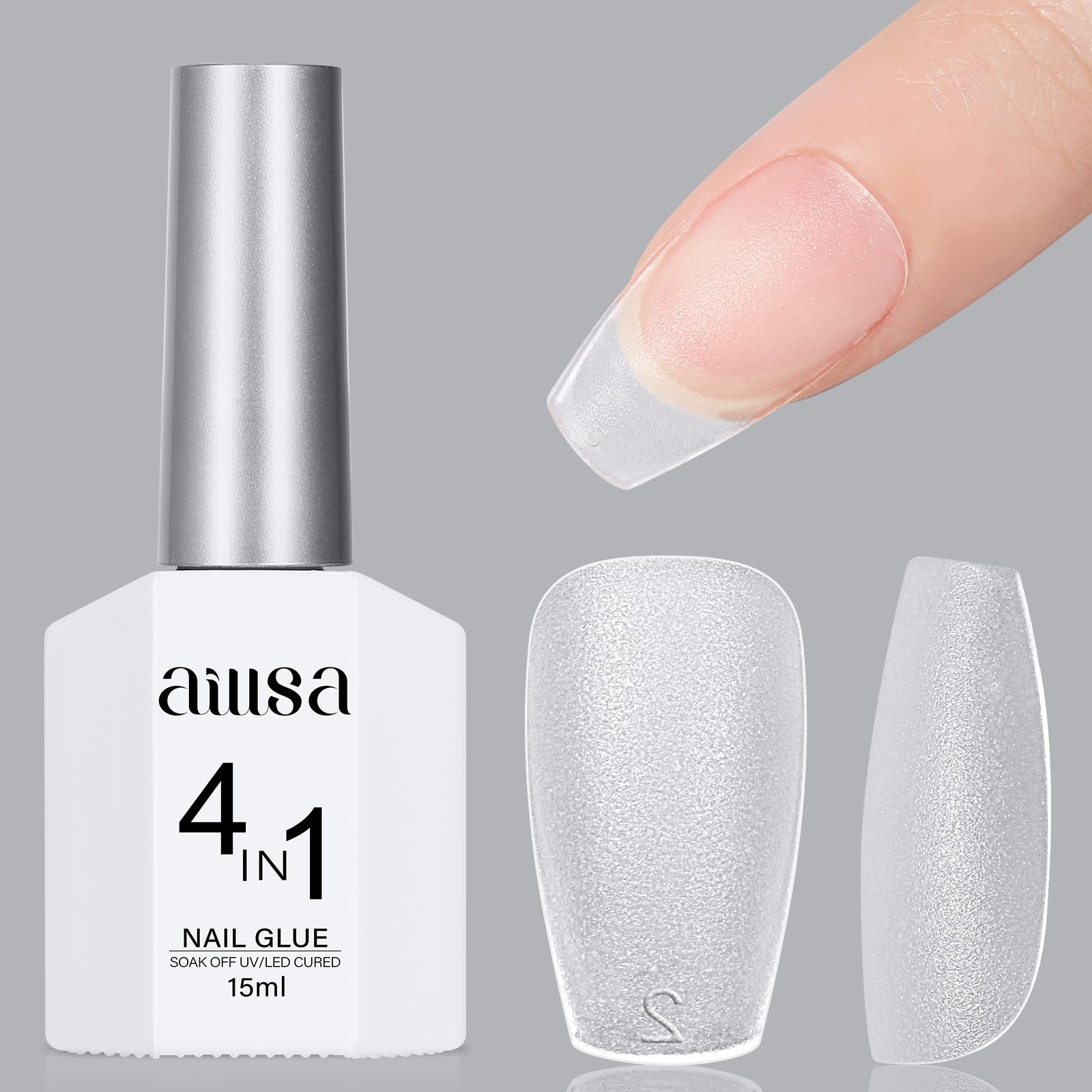 AILLSA Short Coffin Nail Tips with Nail Glue Bundle - 24pcs False Nails for Women, Natural Acrylic Nails, DIY Manicure Kit for Home & Salon Use | Perfect for Parties, Weddings, and Everyday Wear