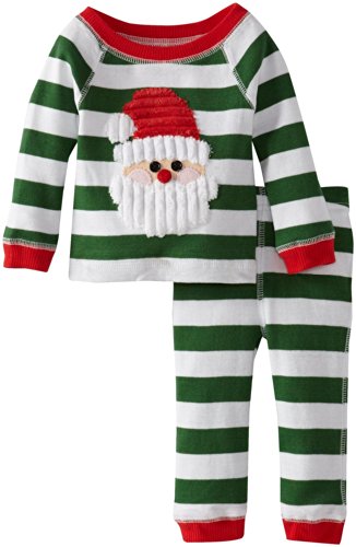 Green Stripes Santa Lounge Set - Mud Pie Infant & Toddler Christmas Pajamas (6-9 Months) - Cozy Holiday Family Matching Outfits & Photo Shoots