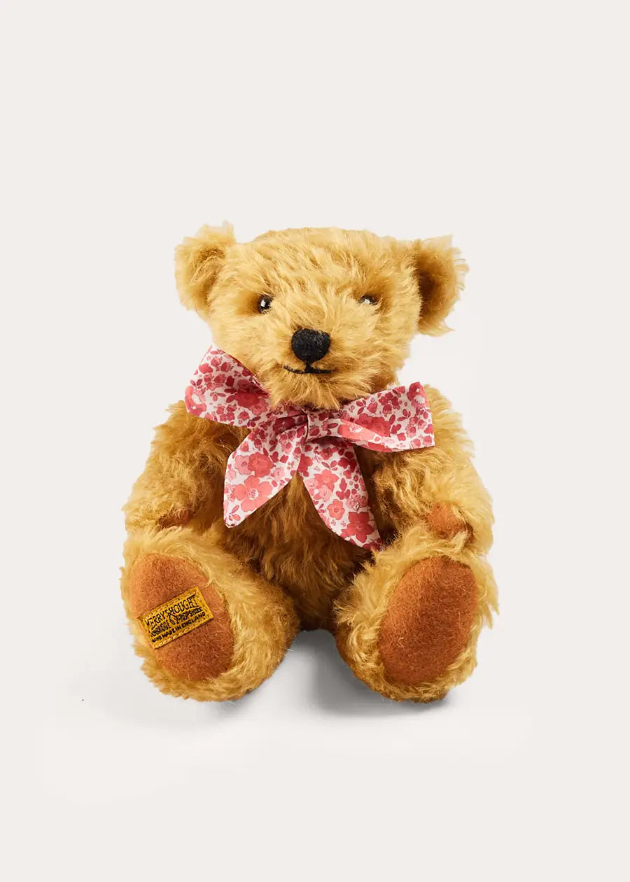Limited Edition Merrythought & Pepa Teddy Bear with Emilia Floral Bow in Pink (Small/Large) - Perfect Gift for Birthdays, Valentine's Day & Nursery Decor
