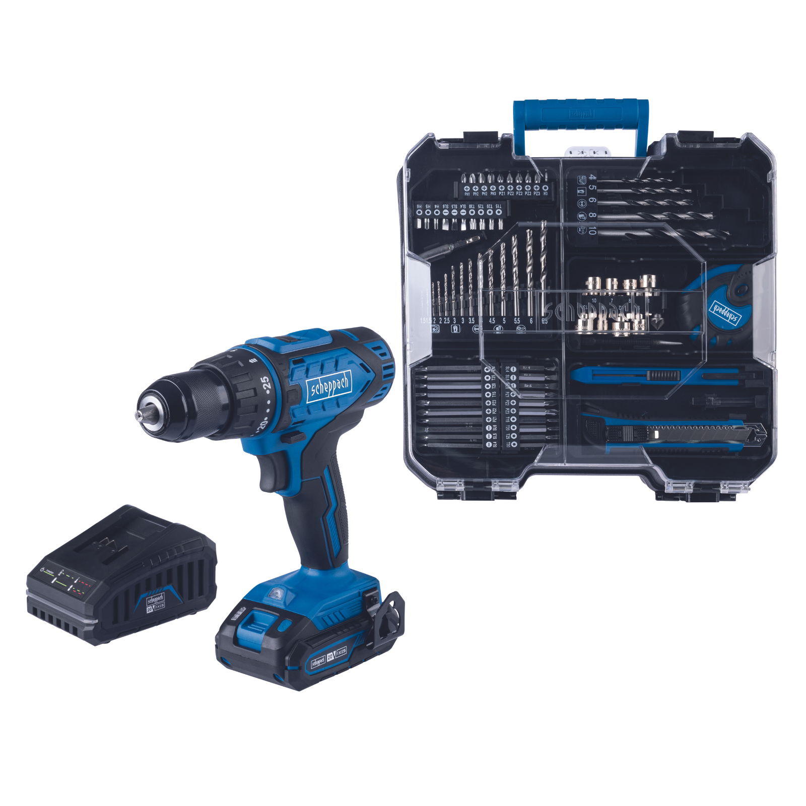 Scheppach 74-Piece Mobile Workshop All-in-One Tool Set DTB74/1 X - Perfect for DIY Projects, Home Repairs & Professional Woodworking