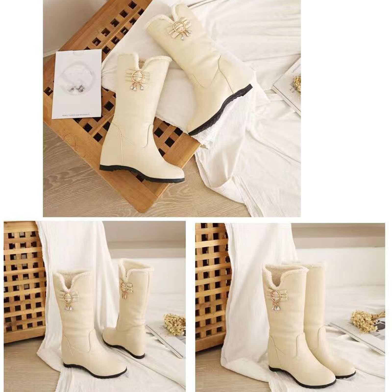 Oelaio Women's Fashionable Warm Thickened Snow Boots - Mid Length Upholstered Winter Boots in Beige Size 8.5 | Perfect for Snowy Days, Outdoor Activities & Cold Weather Fashion