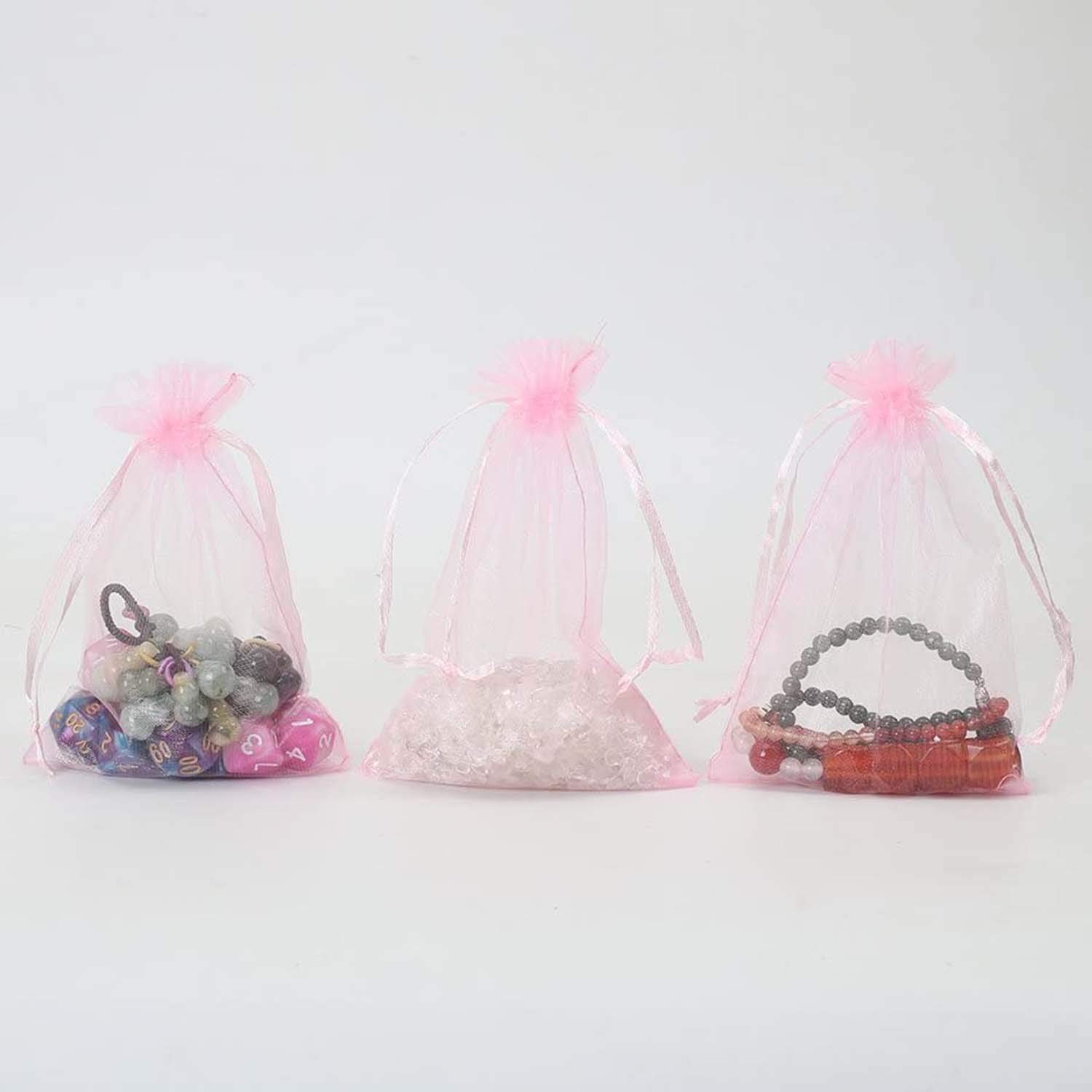 100 Pcs 4x6 Inches Pink Organza Gift Bags with Drawstring Satin Ribbon - Sheer See-Through Fabric Favor Pouches for Baby Shower, Wedding, Party Favors, Holiday Gifts, Jewelry Storage & Card Deck Packaging - Perfect for Bridal Showers, Birthday Presents and Christmas Gift Wrapping