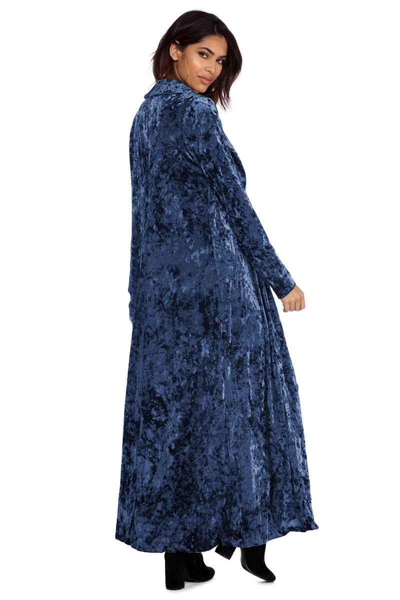 Women's Velvet Jacket Long Coat - Autumn Winter Fashion Stitched Outerwear, Casual Cardigan Tops for Plus Size Ladies | Perfect for Office, Date Night & Holiday Outfits