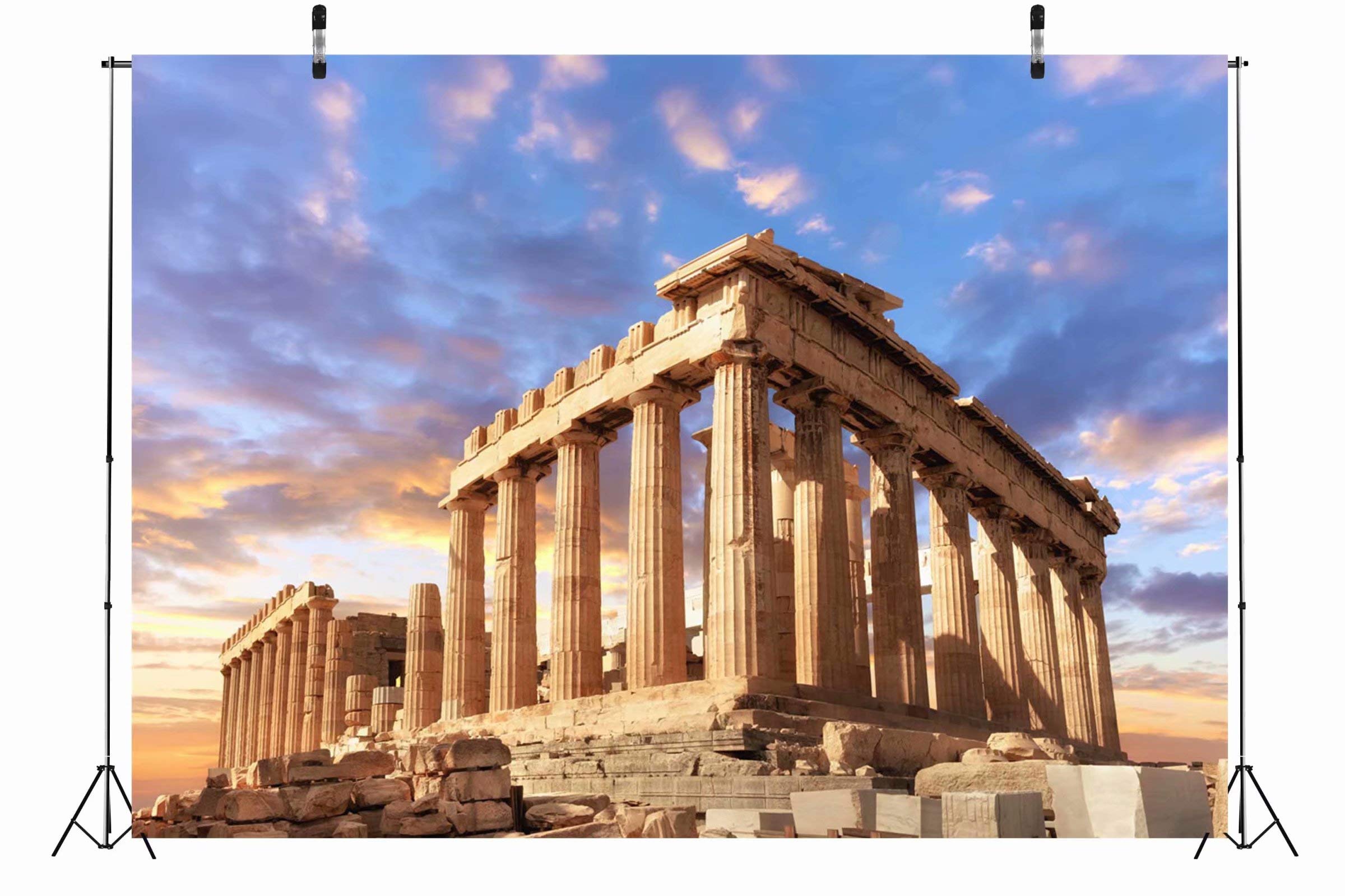 BELECO 10x6.5ft Ancient Greek Parthenon Temple Photography Backdrop - Acropolis Athens Greece Fabric Background for Mythology Themed Parties, Decorations & Photo Props | Perfect for Greek Mythology Events, History Classroom Decor, Themed Photoshoots