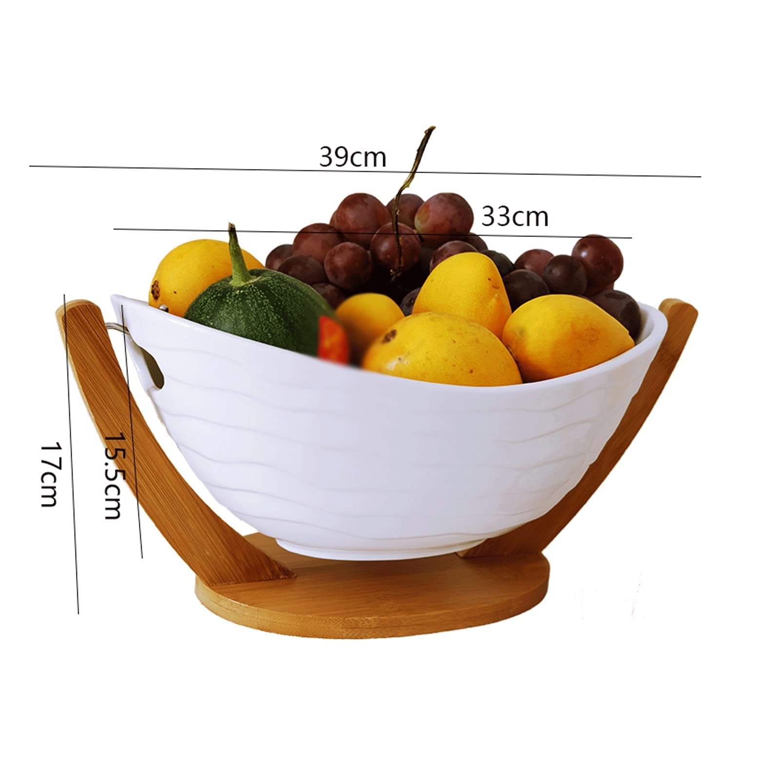 Stylish Ceramic Fruit Bowl with Wooden Base - Elegant Dessert Plate & Home Decor for Parties, Family Dinners | Perfect for Serving Fruits, Snacks, and Displaying Home Decor