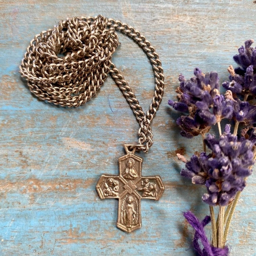 Vintage Devotional Four Way Cross Necklace - Religious Jewelry for Women & Men - Perfect for Church, Weddings & Everyday Faith Inspiration