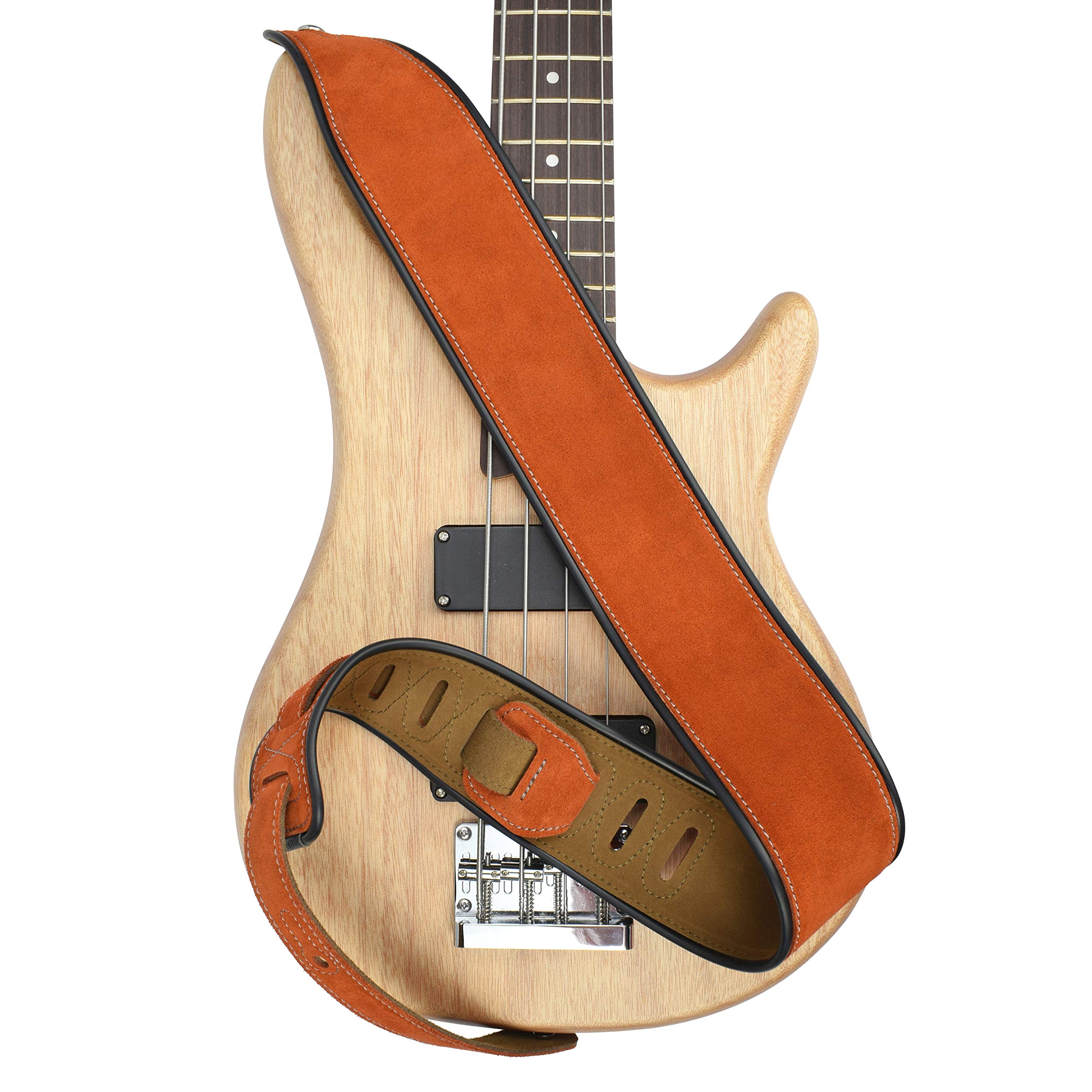 Premium CLOUDMUSIC Leather Guitar Strap - Wide Suede Strap for Bass, Acoustic & Electric Guitars (Classic Brown) - Comfortable & Durable for Live Performances & Studio Sessions