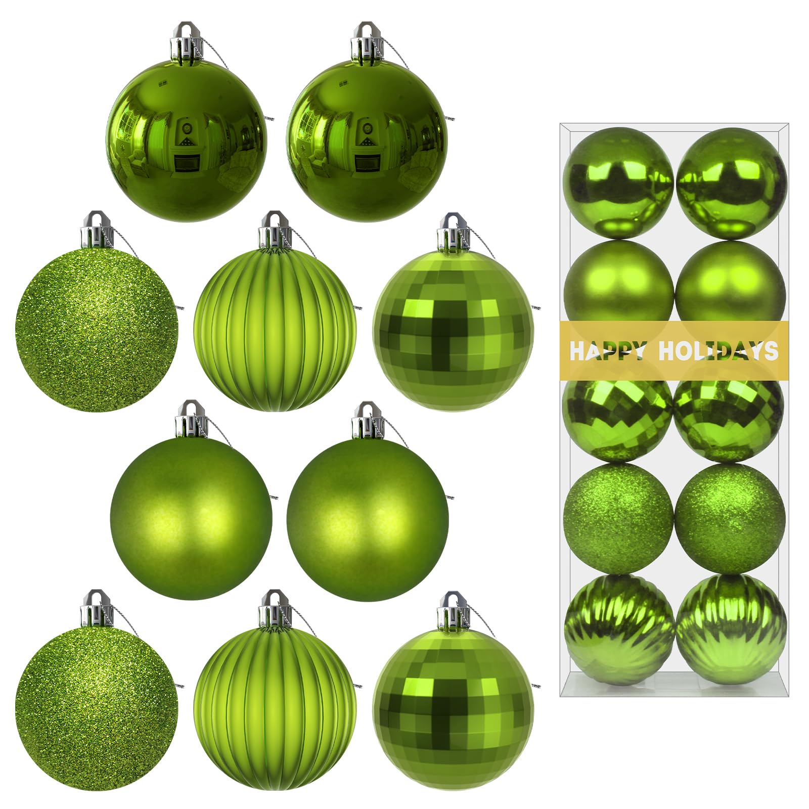 3.2 Inch Lime Green Shatterproof Christmas Ornaments - Set of 10 Large Hanging Balls for Tree Decorations, Holiday Party, Birthday & Wedding Decor - Perfect for Christmas, Halloween, Festive Home & Office Decoration