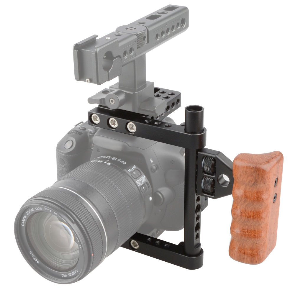 CAMVATE DSLR Video Camera Cage Stabilizer Rig with Wooden Handle - Compatible with Canon, Nikon, Sony DSLR Cameras - Professional Camera Accessories for Vlogging, Filmmaking & Photography