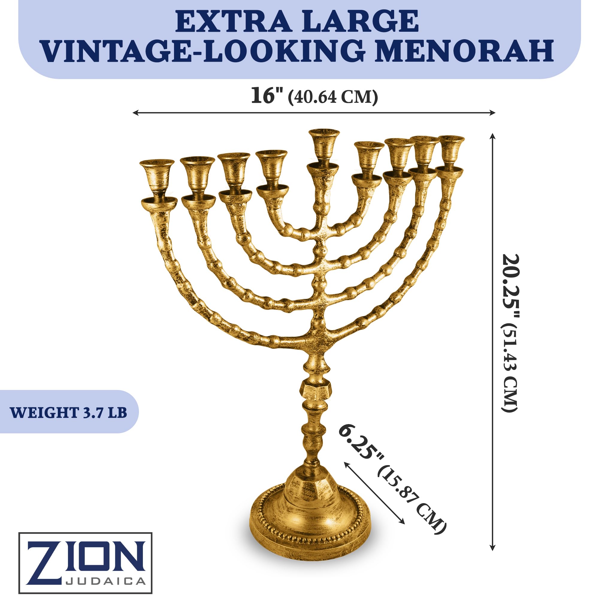 Extra Large Traditional Hanukkah Menorah for Shabbat Candles or Oil Cups - Antique Style 21