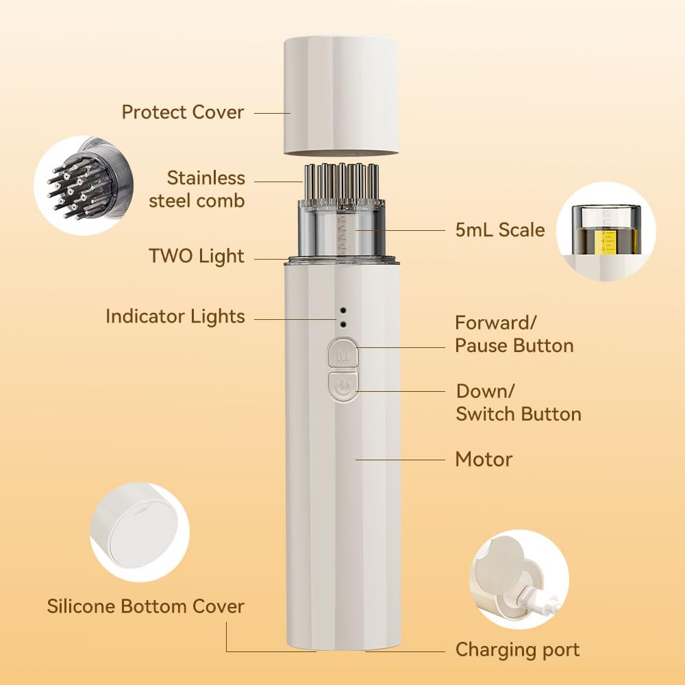Electric Hair Oil Applicator & Scalp Massager 2-in-1 - Automatic Essential Oil Dispensing Brush for Hair Growth & Scalp Care - Handheld Hair Serum Applicator with Massage Comb - Perfect for Home Hair Treatments & Salon Use