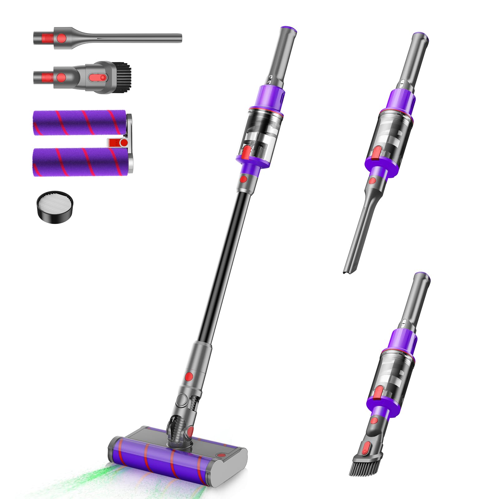 28KPa Powerful Cordless Stick Vacuum Cleaner with Dual Roller - 360° Flexible Glides, 45min Runtime, Lightweight Rechargeable for Pet Hair & Hard Floors | Perfect for Home Cleaning & Pet Owners