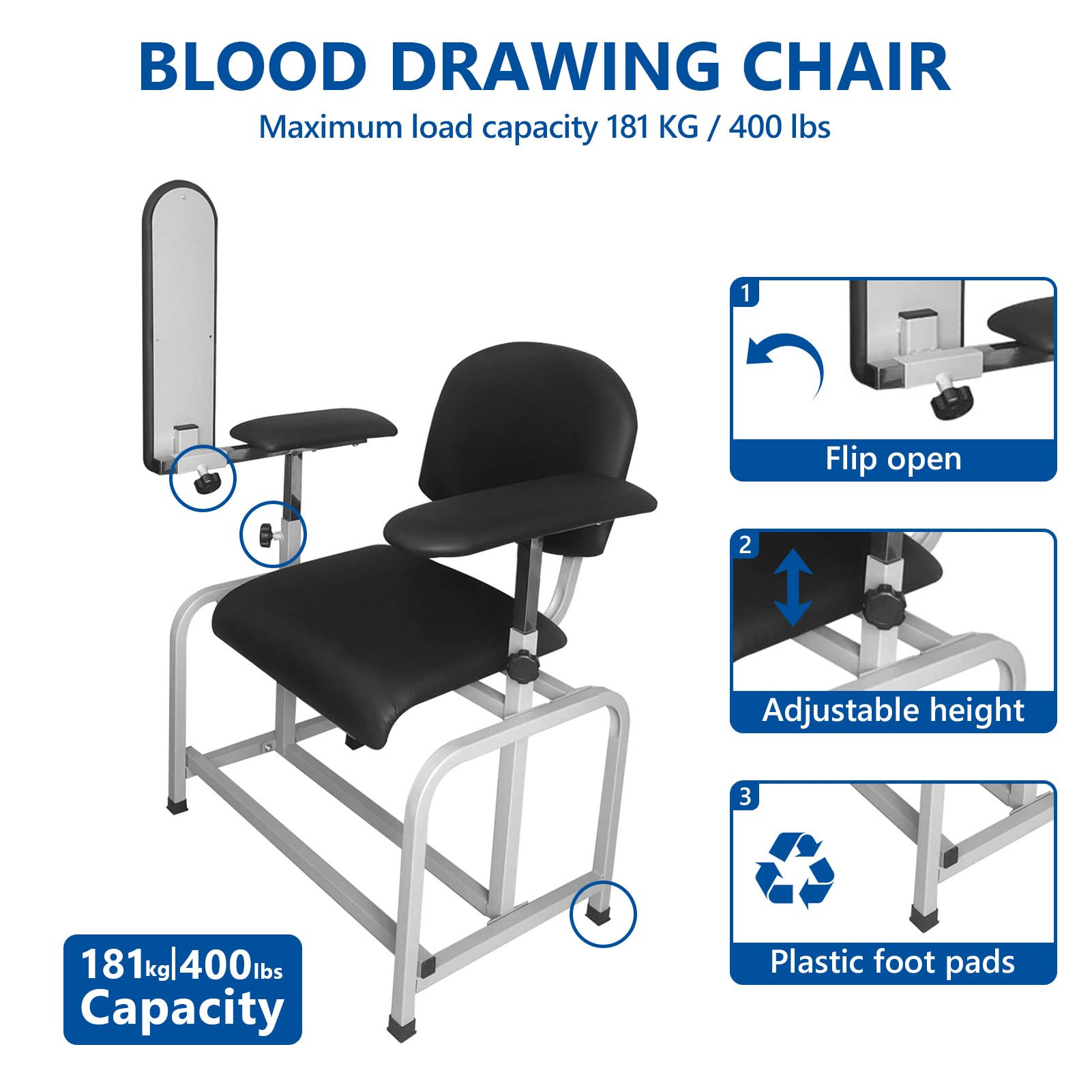 Professional Phlebotomy Chair for Blood Draw - Adjustable Armrest, Padded Comfort, Black - Ideal for Clinics, Hospitals & Labs