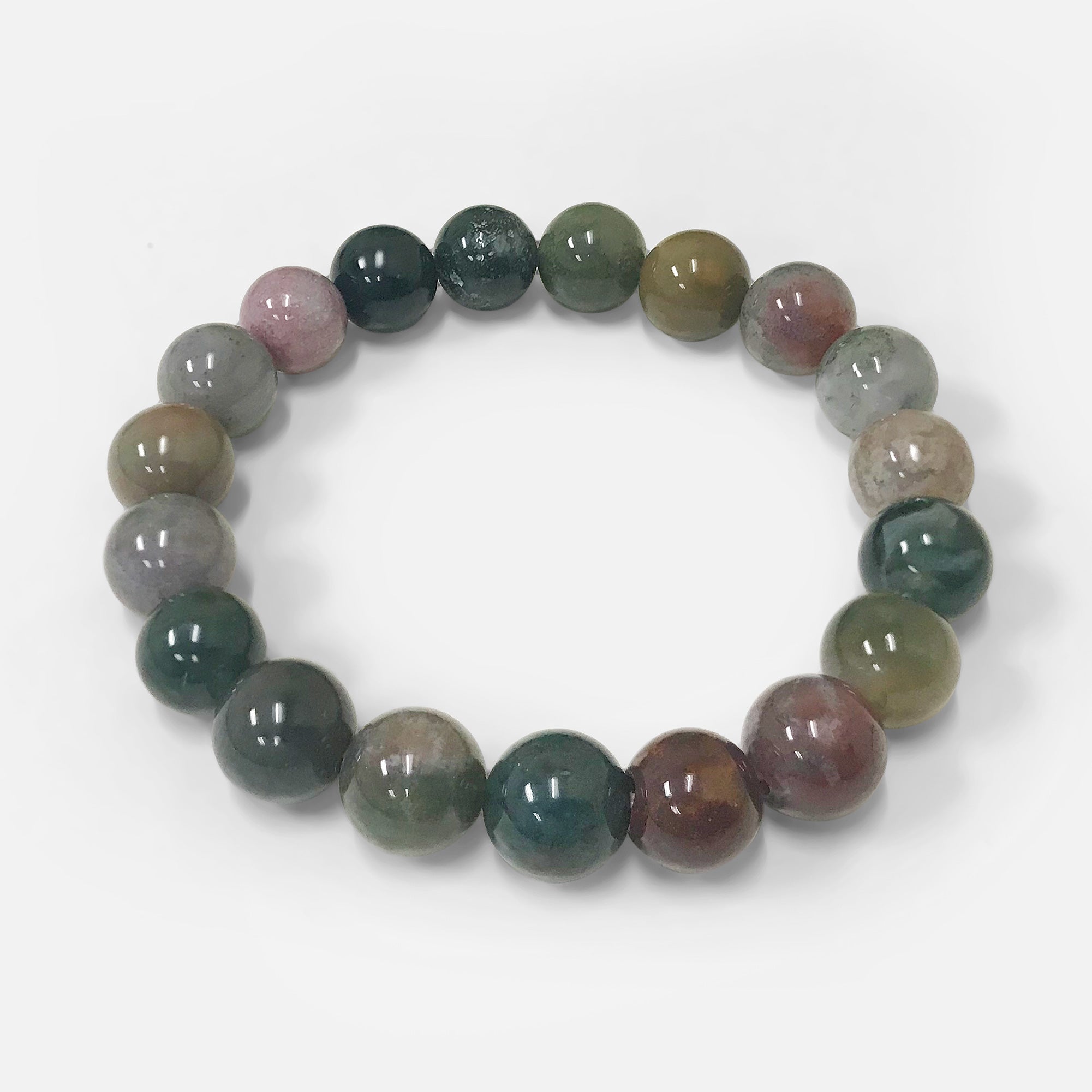 10mm Round Stretch Indian Agate Bead Bracelet for Men & Women - Handmade Natural Stone Jewelry for Yoga, Meditation & Boho Fashion