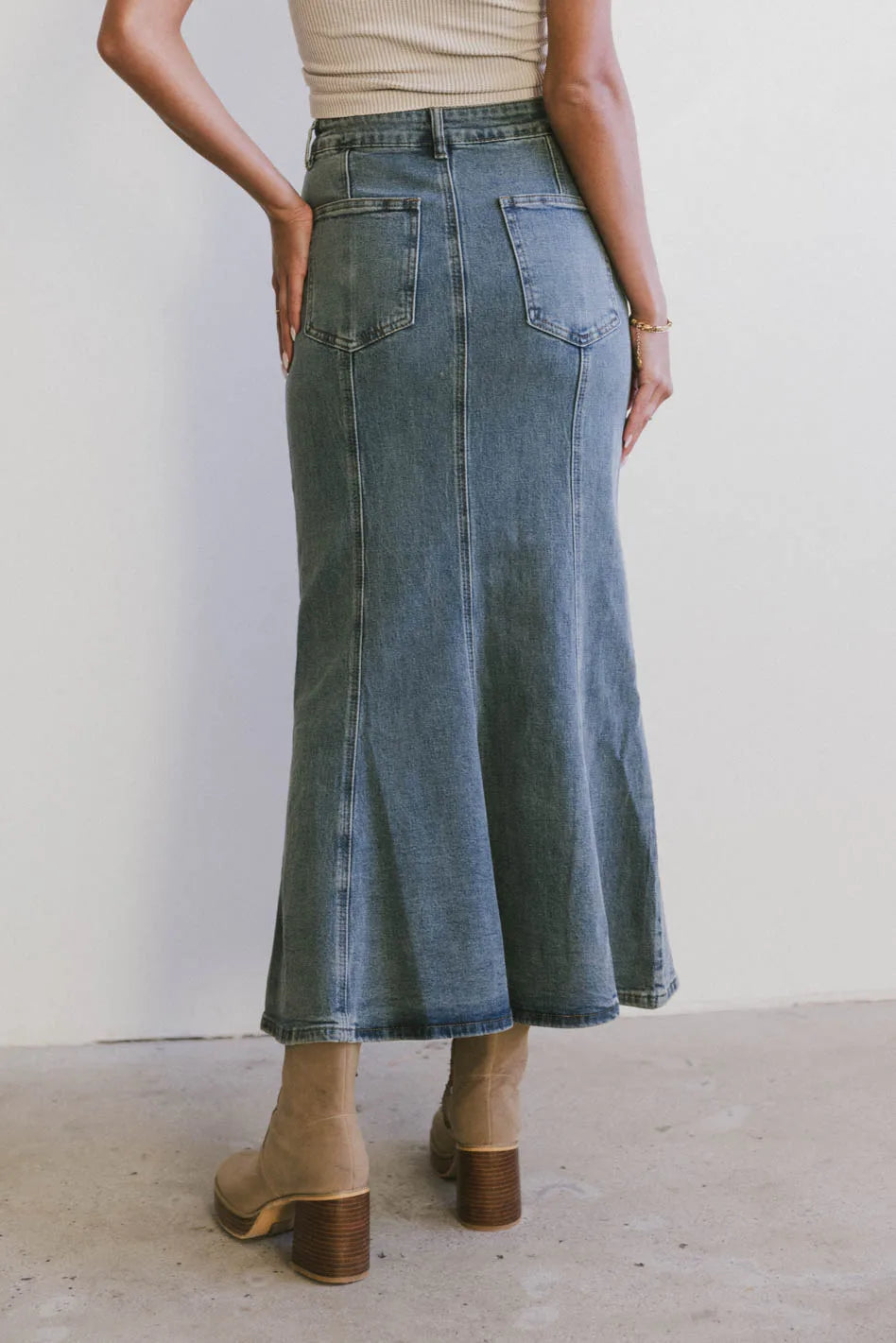 Azzy Denim Mermaid Skirt for Women - High Waisted Stretchy Bodycon Maxi Skirt - Vintage Blue Denim Fashion (Final Sale) | Perfect for Parties, Date Nights & Summer Outfits