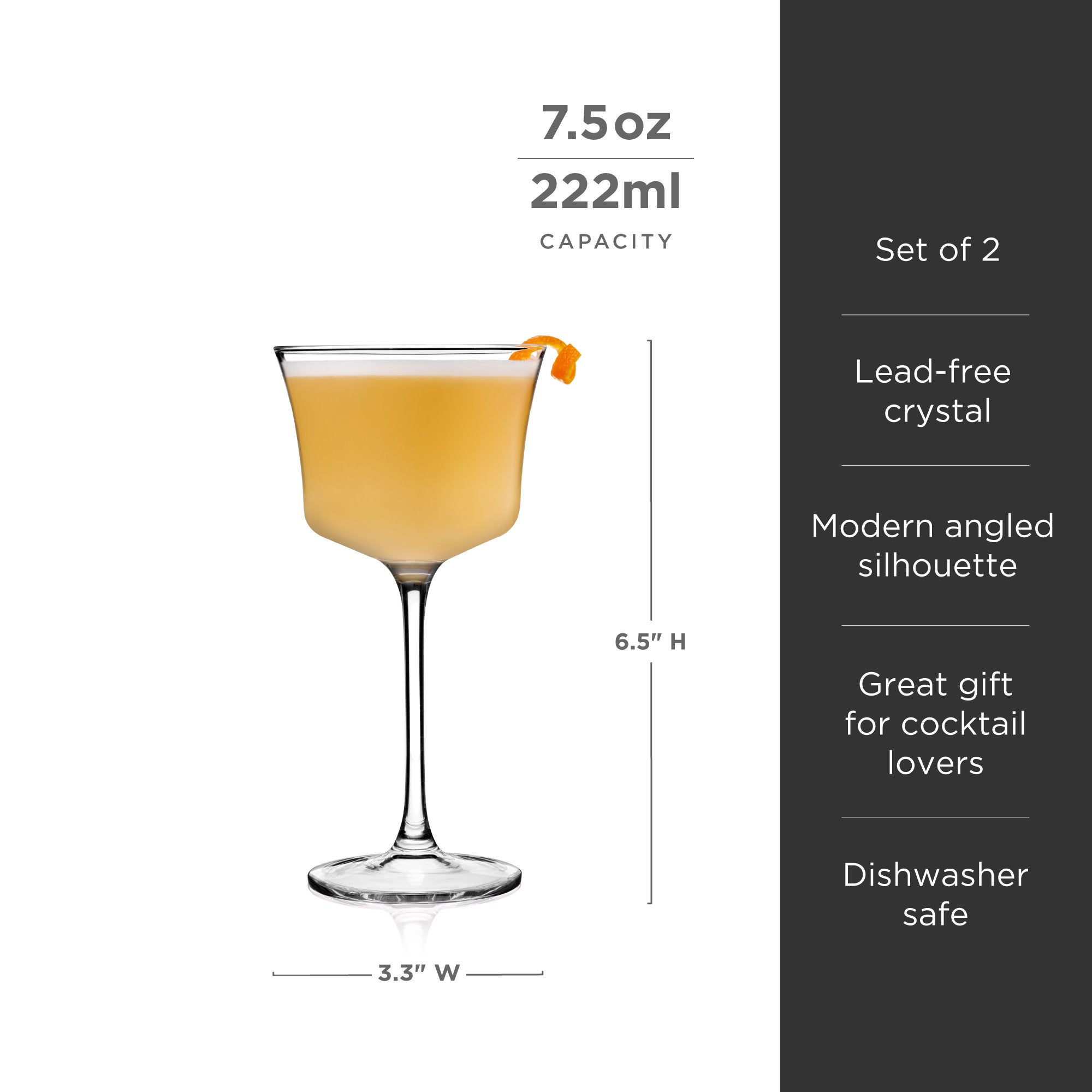 Raye Angled Crystal Sour Glasses Set of 2 - Elegant Whiskey Cocktail Glasses for Bourbon, Scotch & Margaritas - Perfect for Home Bar, Parties & Gifts