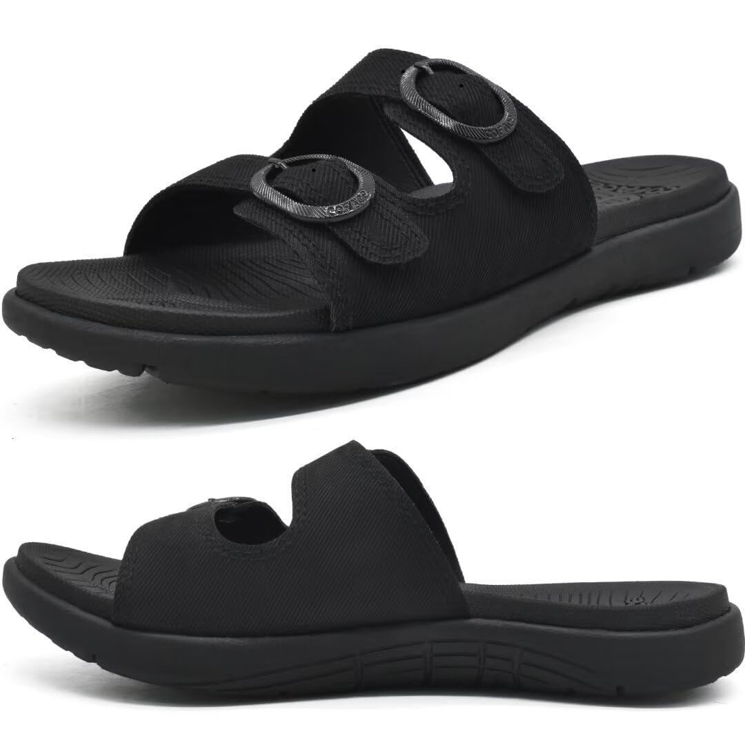 **COFACE Women's Orthotic Slides - Plantar Fasciitis Relief, Arch Support Flat Sandals with Adjustable Straps - Soft Cushion Yoga Slippers for Home, Gym & Travel**