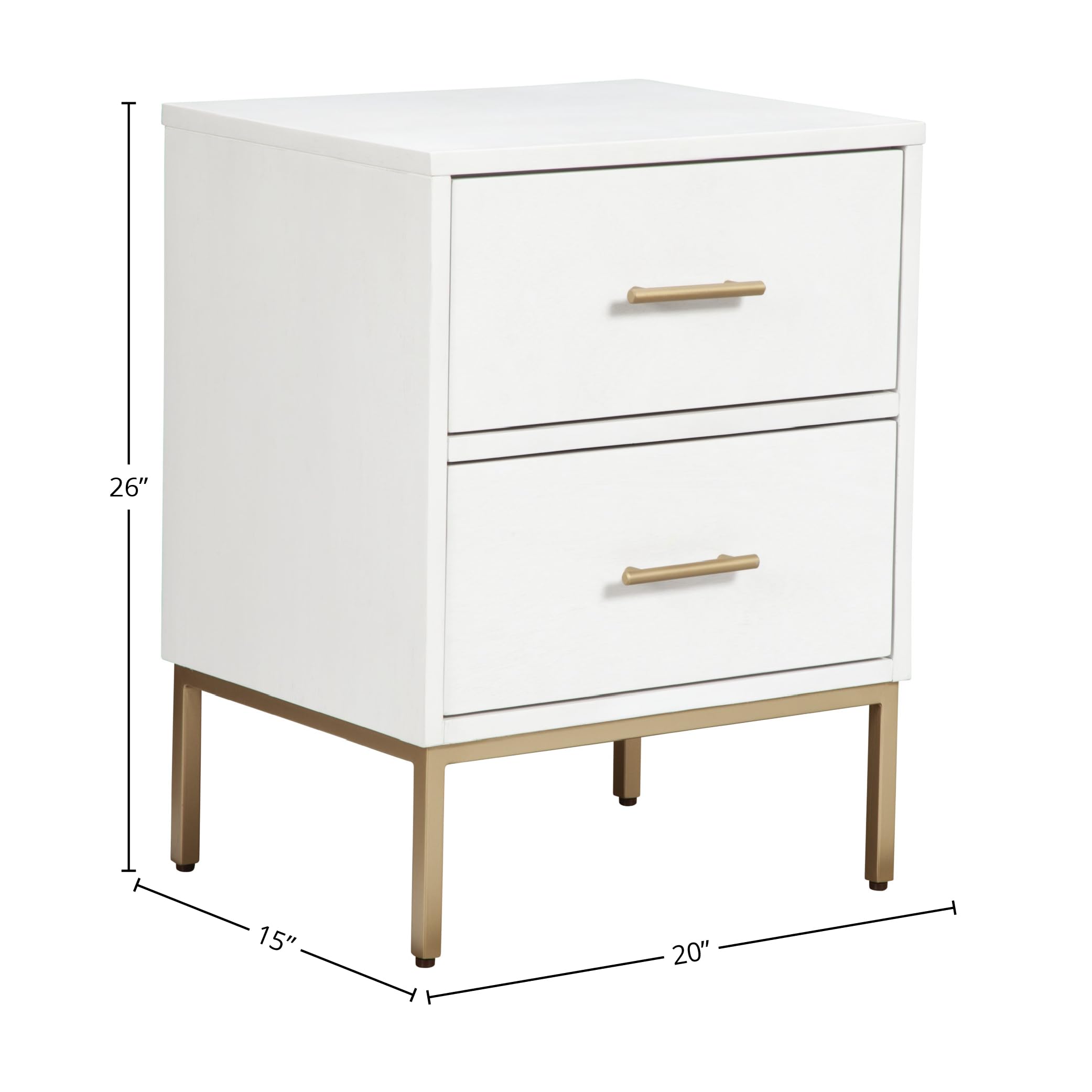 Madelyn Nightstand by Alpine Furniture - White Wood Bedside Table for Bedroom, Living Room & Guest Room - Modern Nightstand with Drawer & Shelf