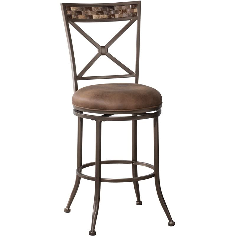 Hillsdale Furniture Compton Swivel Bar Stool - Brown Leather Counter Height Stool for Kitchen Island, Breakfast Nook & Home Bar - Adjustable & Comfortable Barstool for Dining & Entertaining