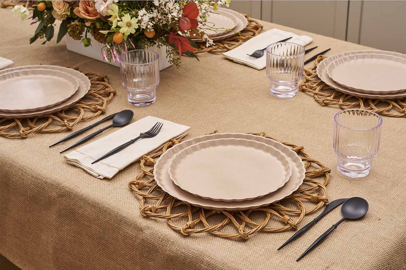 Simply Eco-Friendly Dinner Plates Set of 8 - Sand Color | Sustainable Bamboo Fiber Plates for Parties, Picnics & Everyday Use