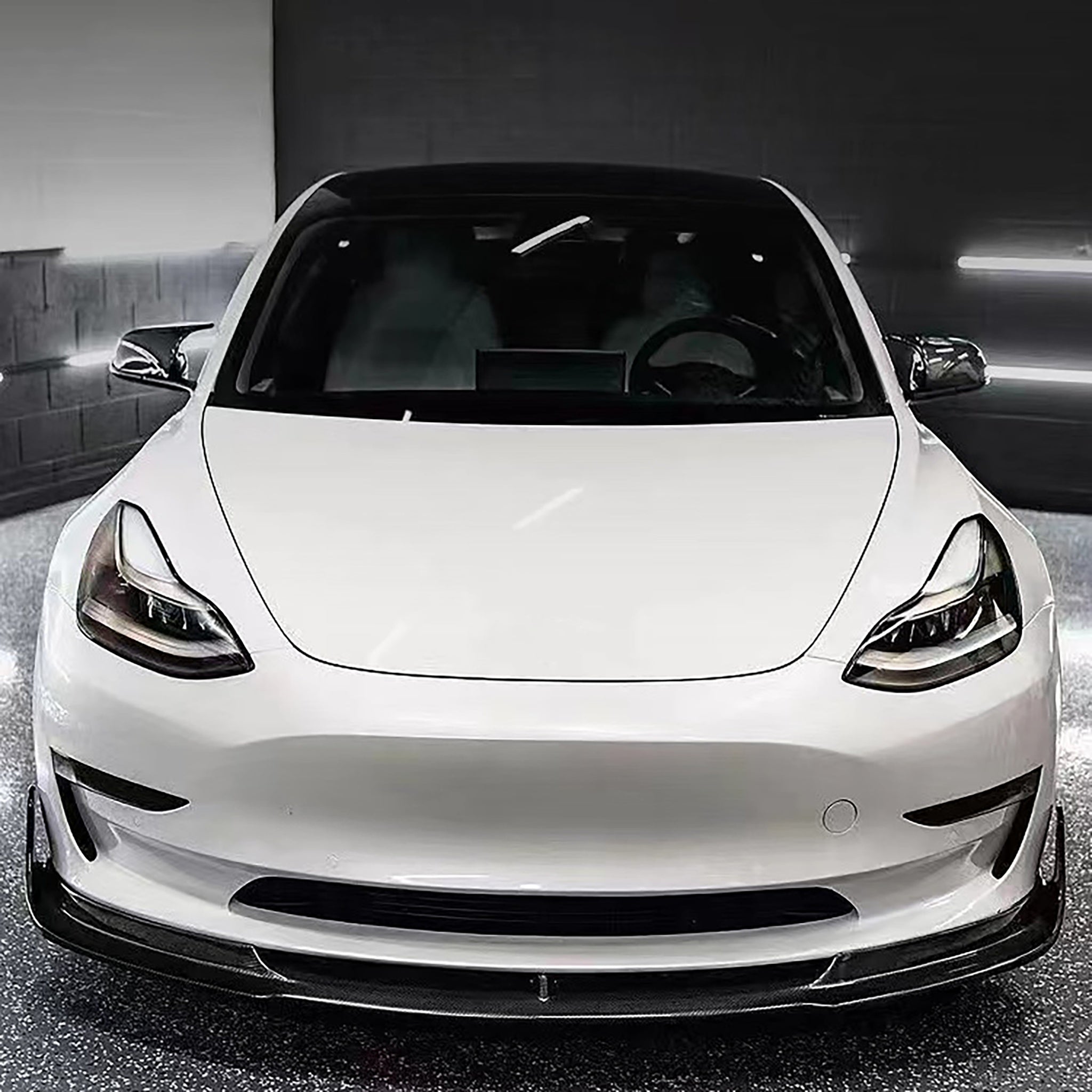 Premium Real Carbon Fiber V-Style Aero Front Lip Spoiler for Tesla Model 3 (2017-2023) - Enhance Style & Aerodynamics for Street & Track Performance