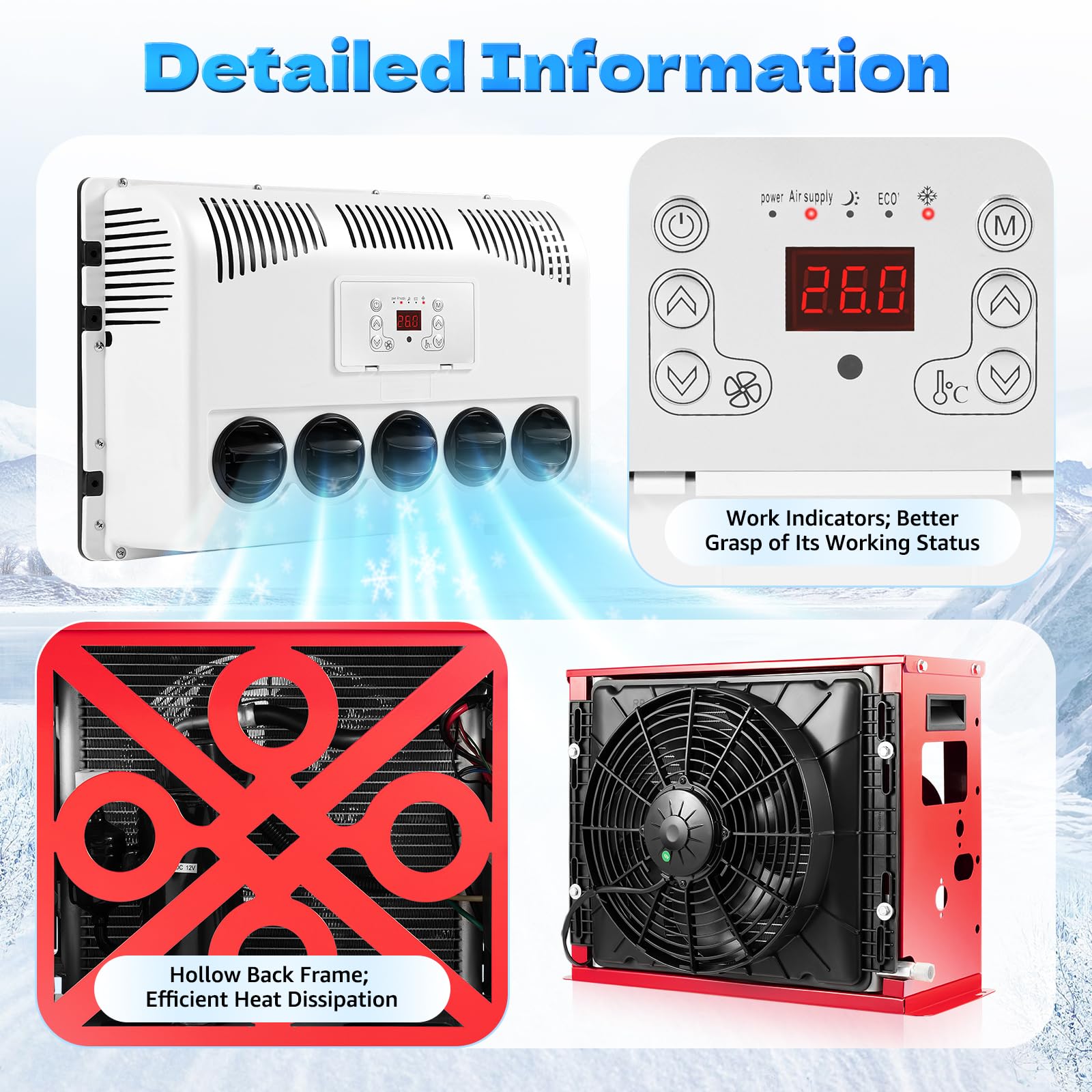 12V 11000 BTU Truck Cab Split Air Conditioner - Fast Cooling RV AC Unit with Digital Display for Semi Trucks, Buses & Caravans | Perfect for Long-Haul Drivers & Road Trips