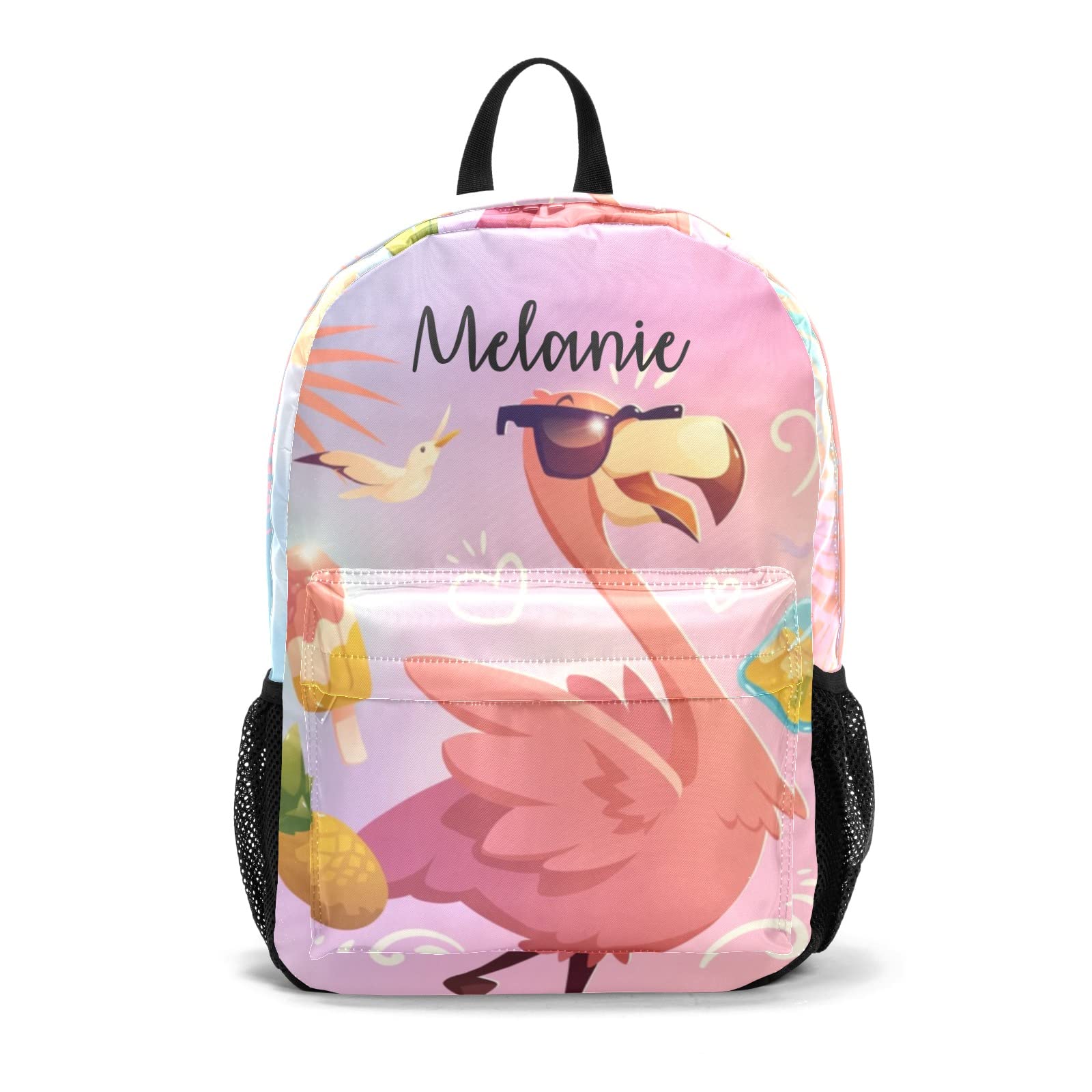 Personalized Flamingo & Pineapple Print Backpack for Kids - Custom Name School Bag for Preschool & Kindergarten (17.72x11.81x5.51 inches) - Perfect for School, Travel & Summer Adventures
