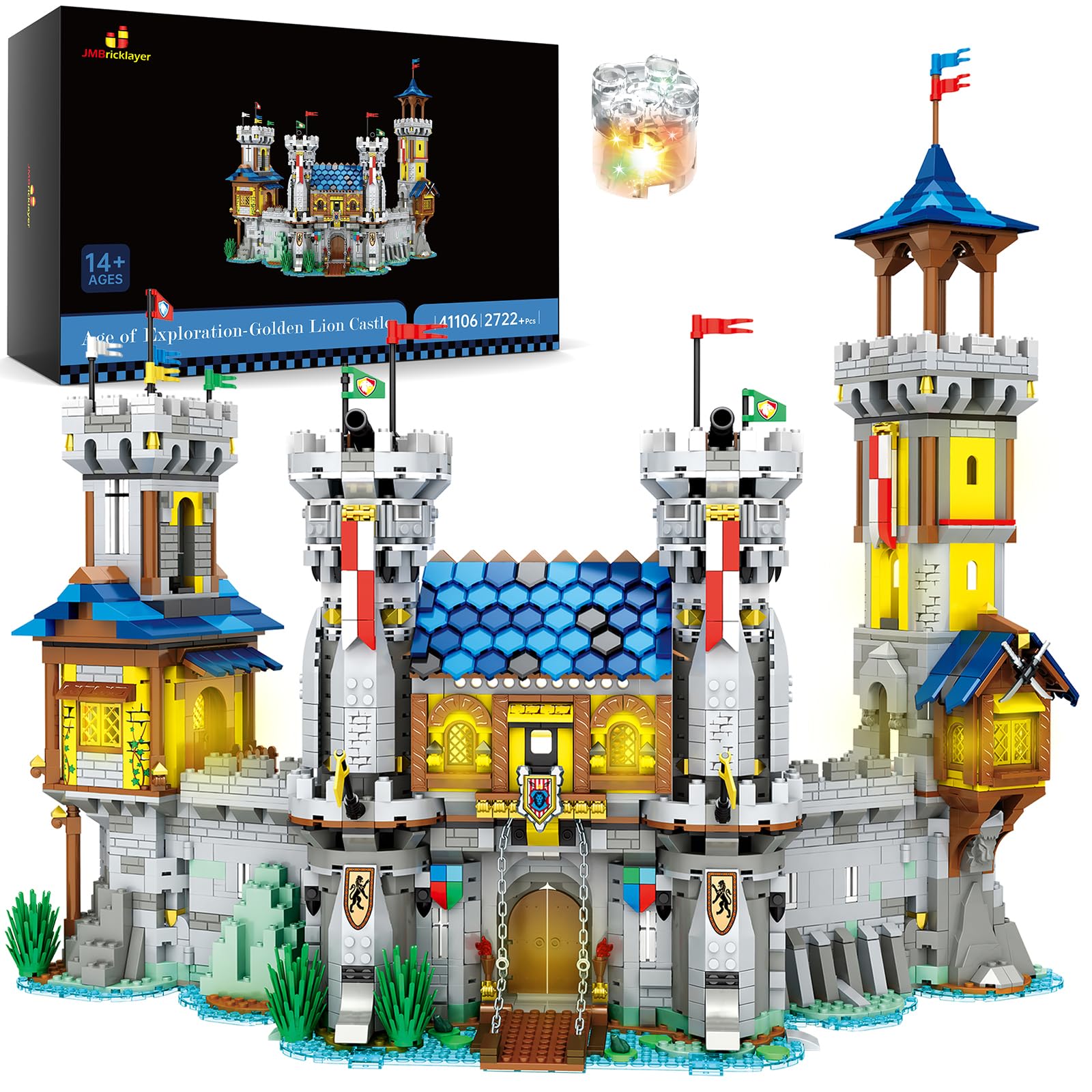 JMBricklayer Medieval Castle Building Set for Adults - 41106 Pieces with LED Lights, Collectible Model House Construction Toy for Boys, Girls, Teens & Women | Perfect for Home Office Display, Gift Giving & Creative Play