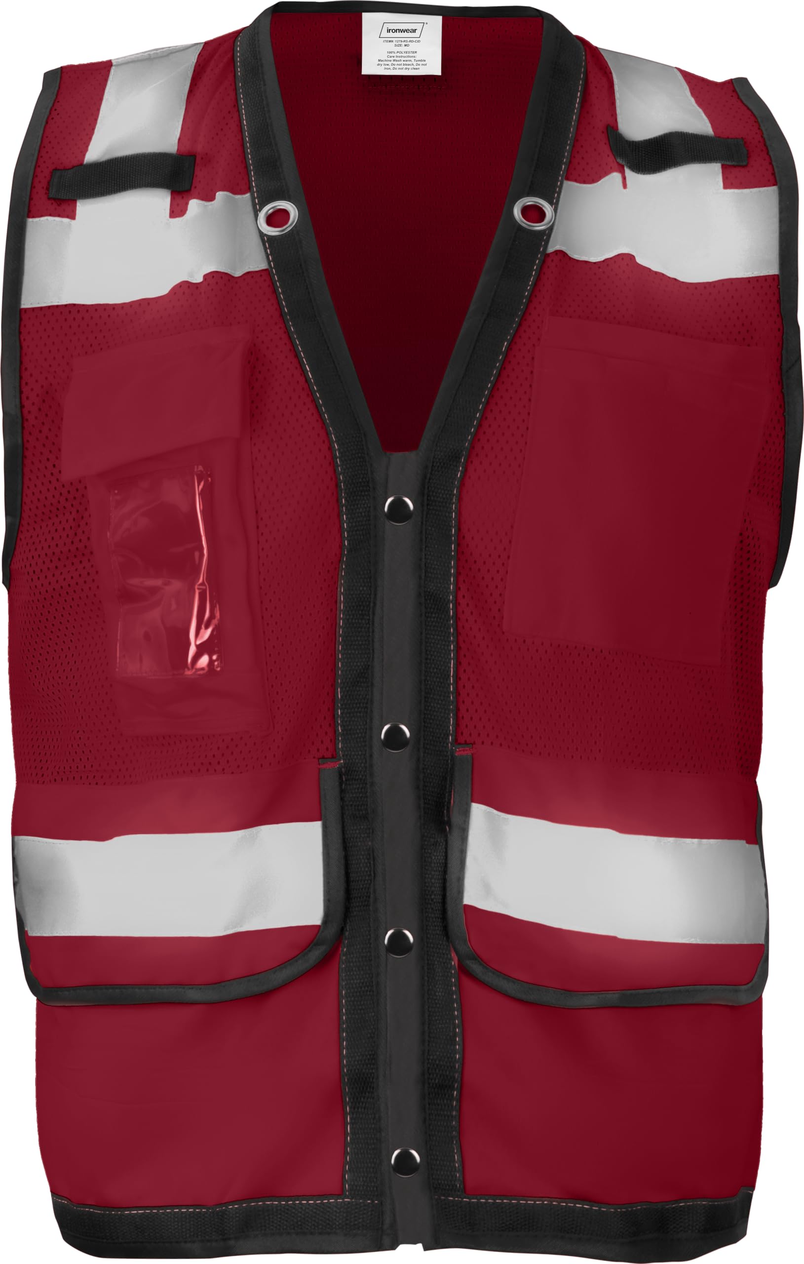 Ironwear 1279 High Visibility Safety Vest with Snap Button Closure, Radio Clips & ID Holder - ANSI Certified for Construction, Road Work & Emergency Response