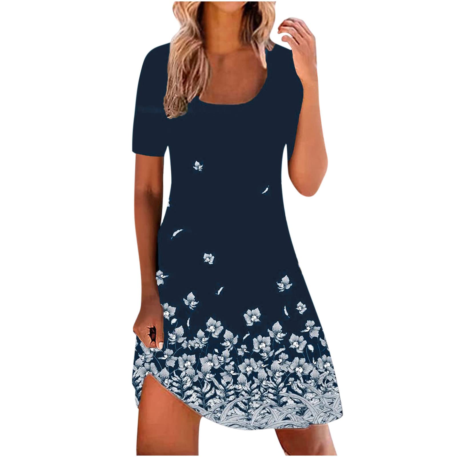 FengLS Women's Summer Dresses - Short Sleeve T-Shirt Mini Dress, Loose Comfortable Tunic for Beach, Vacation & Casual Wear | Flowy Summer Outfits for Women